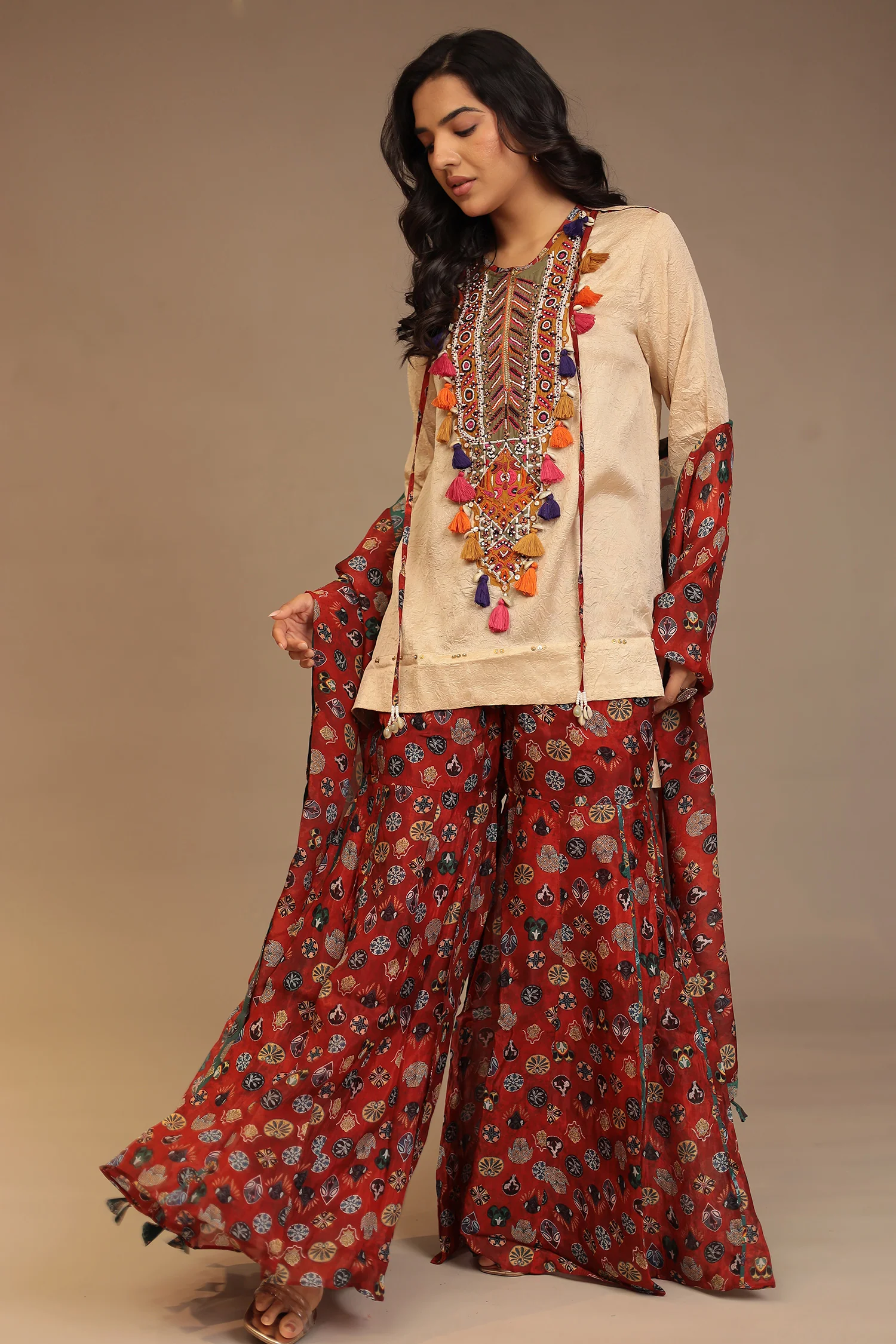Crepe silk Suit with Pearl, Sequins, Thread work. - Image 5