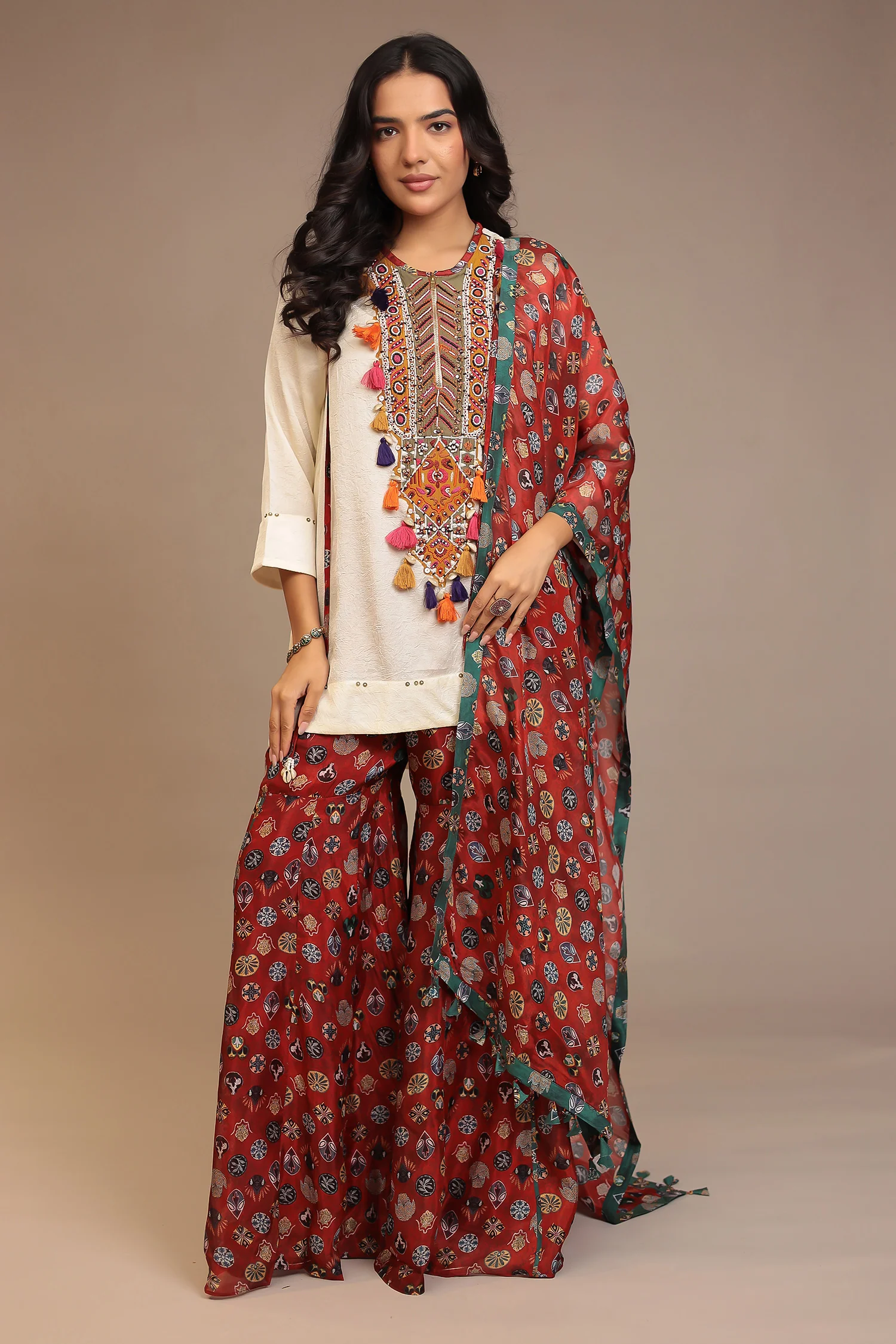 Crepe silk Suit with Pearl, Sequins, Thread work. - Image 7
