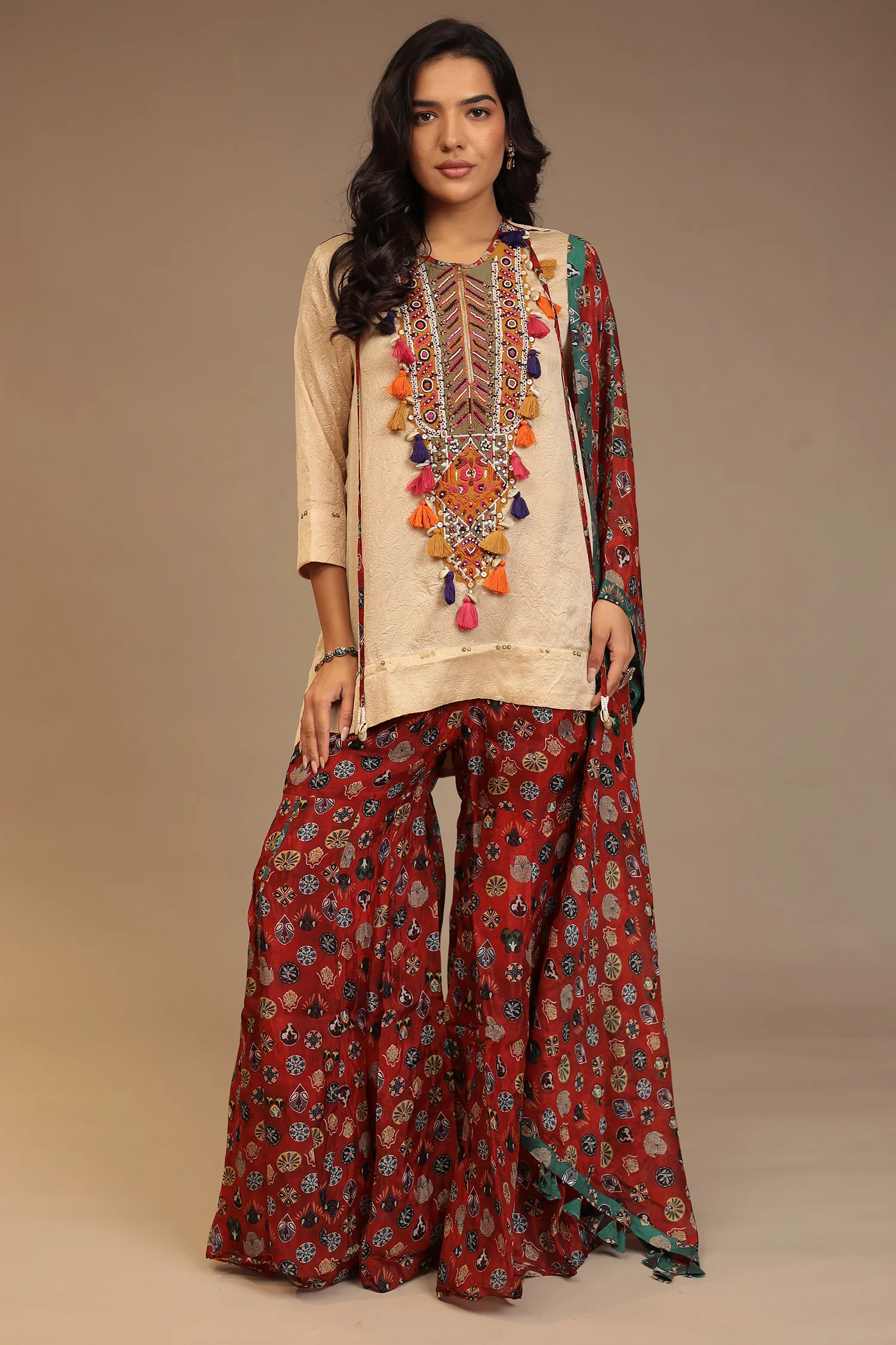 Crepe silk Suit with Pearl, Sequins, Thread work. - Image 7