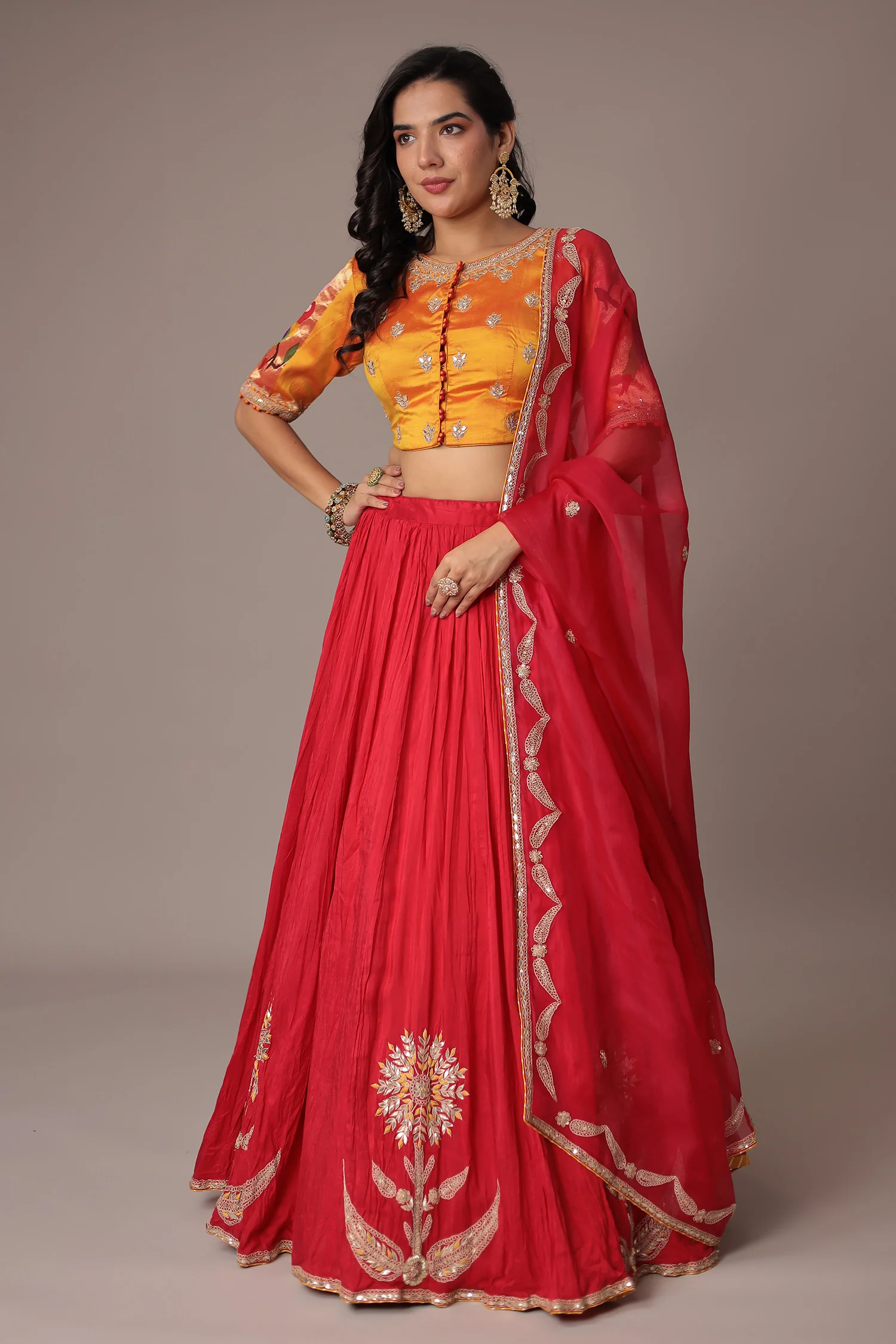 Handwoven Crushed Silk Lehenga with Gota Patti, Thread and Zardozi work - Image 2