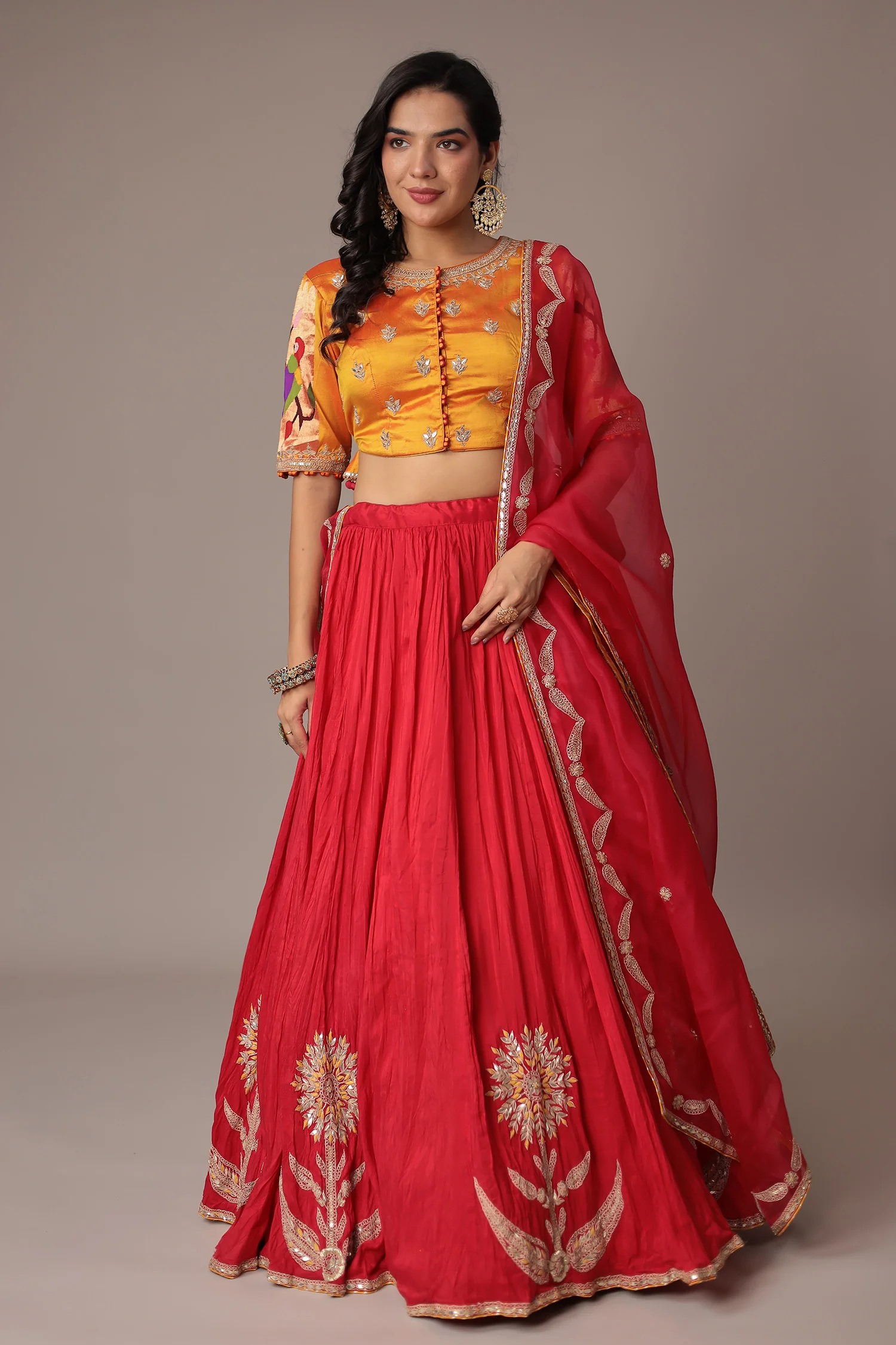 Handwoven Crushed Silk Lehenga with Gota Patti, Thread and Zardozi work - Image 4