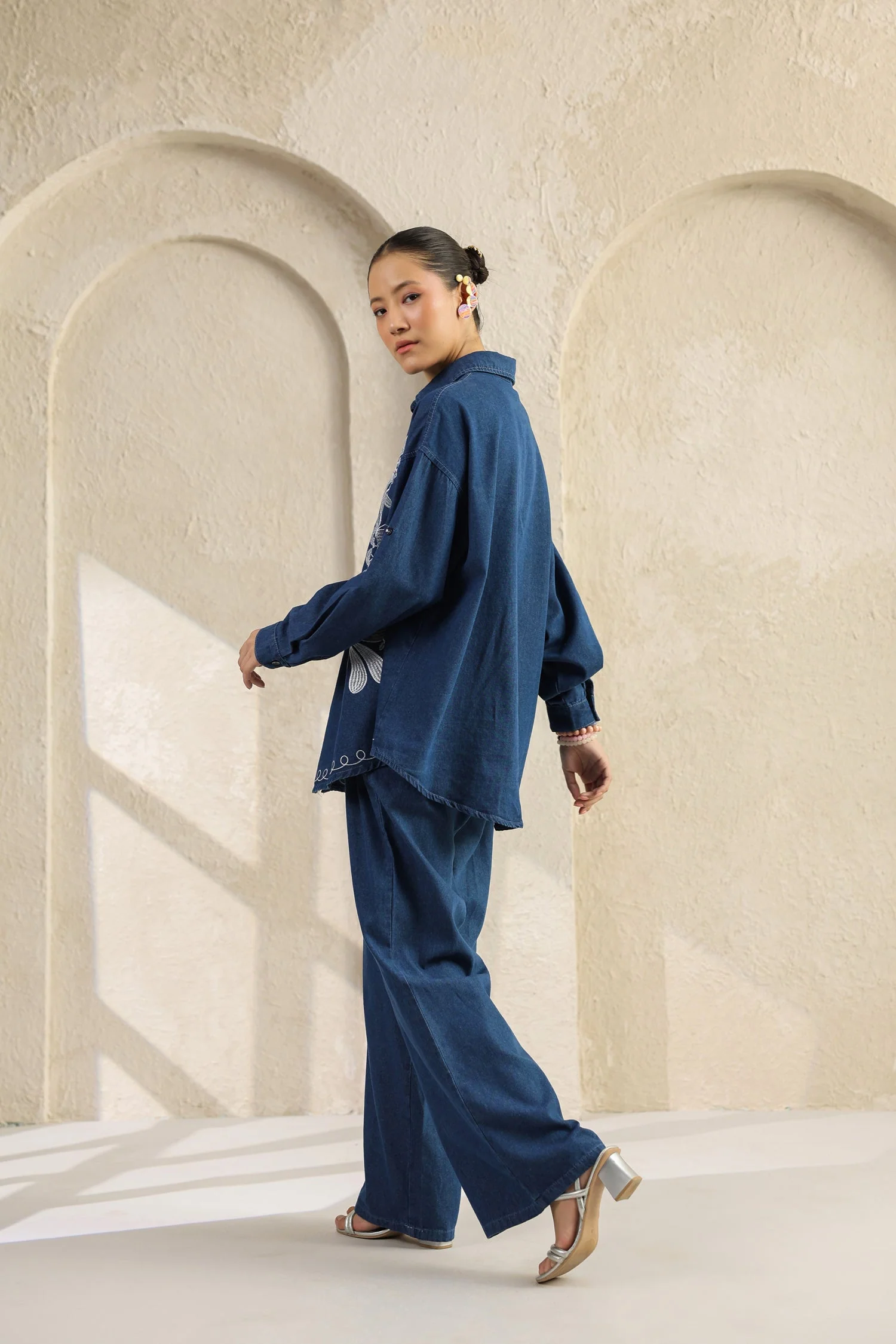 Dark Blue Embroidered Denim Co-ords Set - Image 5