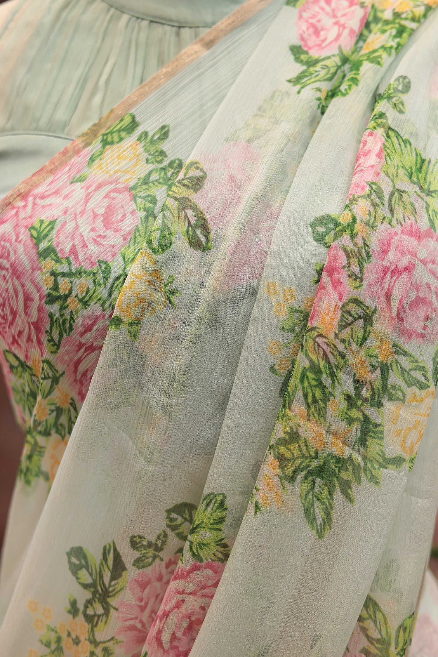 Floral Digital Print Chiffon Saree - Image 2