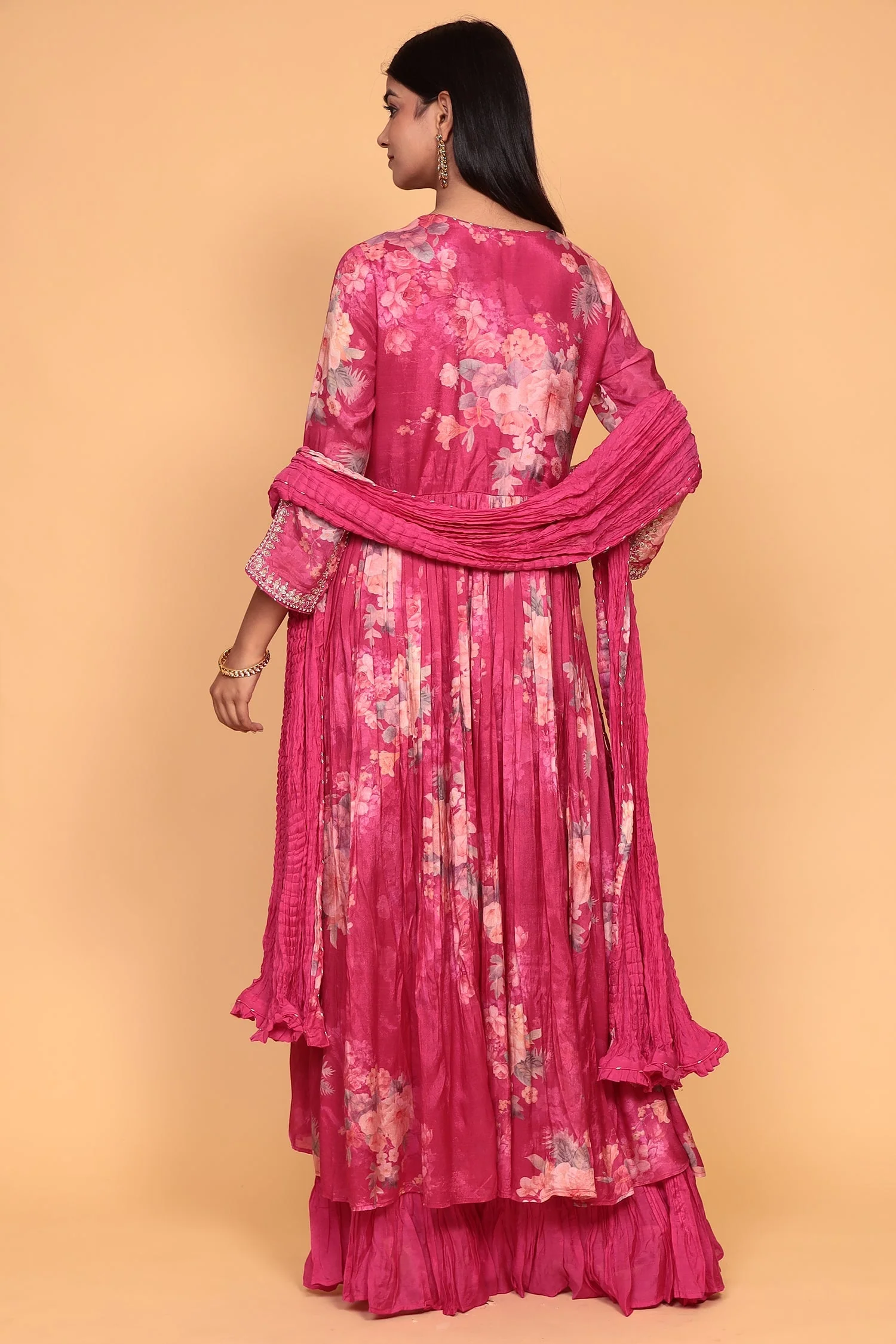 Printed Flared Anarkali Cotton silk Suit with Thread work. - Image 4
