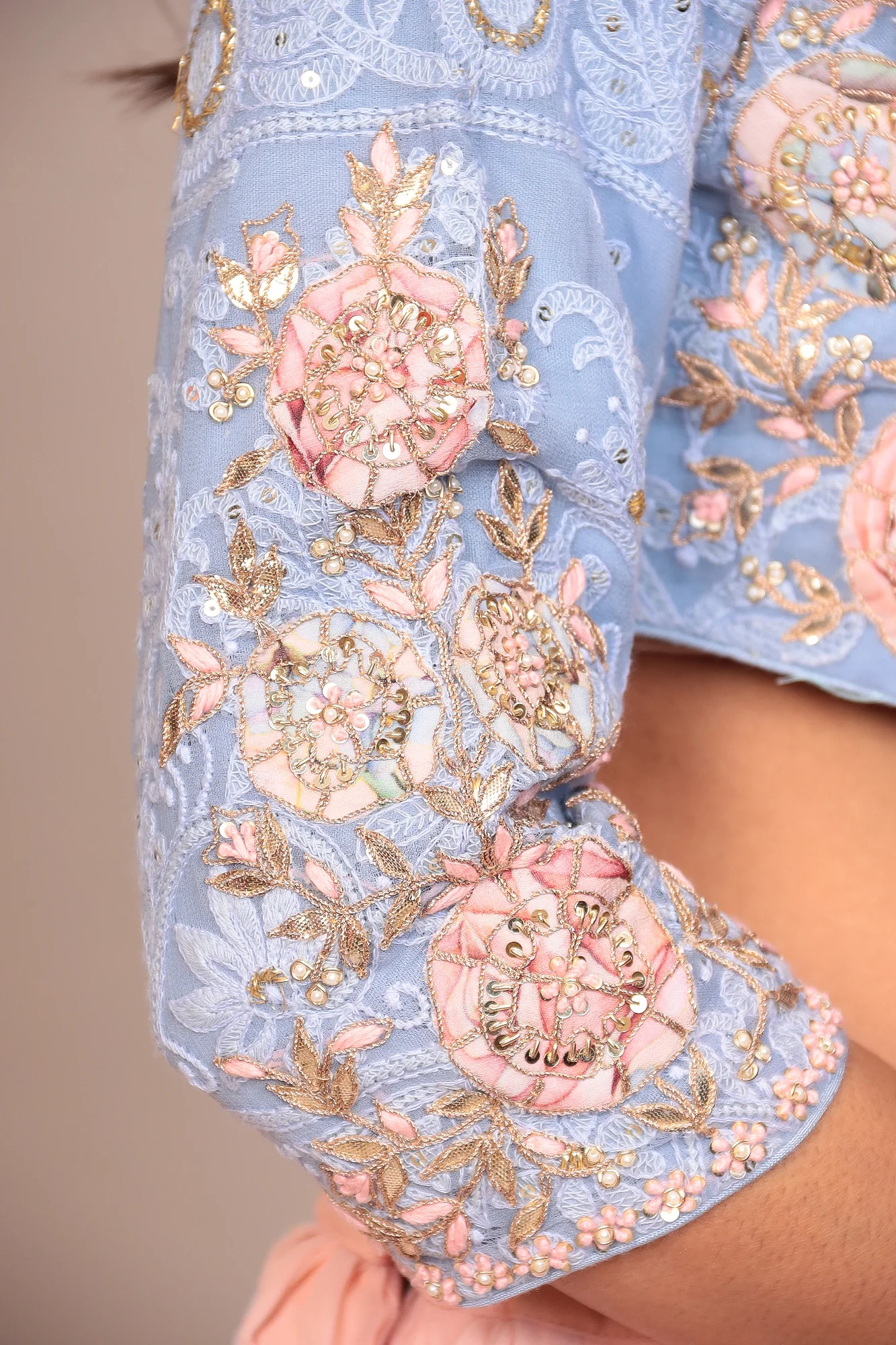 Floral Printed Lehenga with Applique Work and Ruffled duppatta. - Image 4