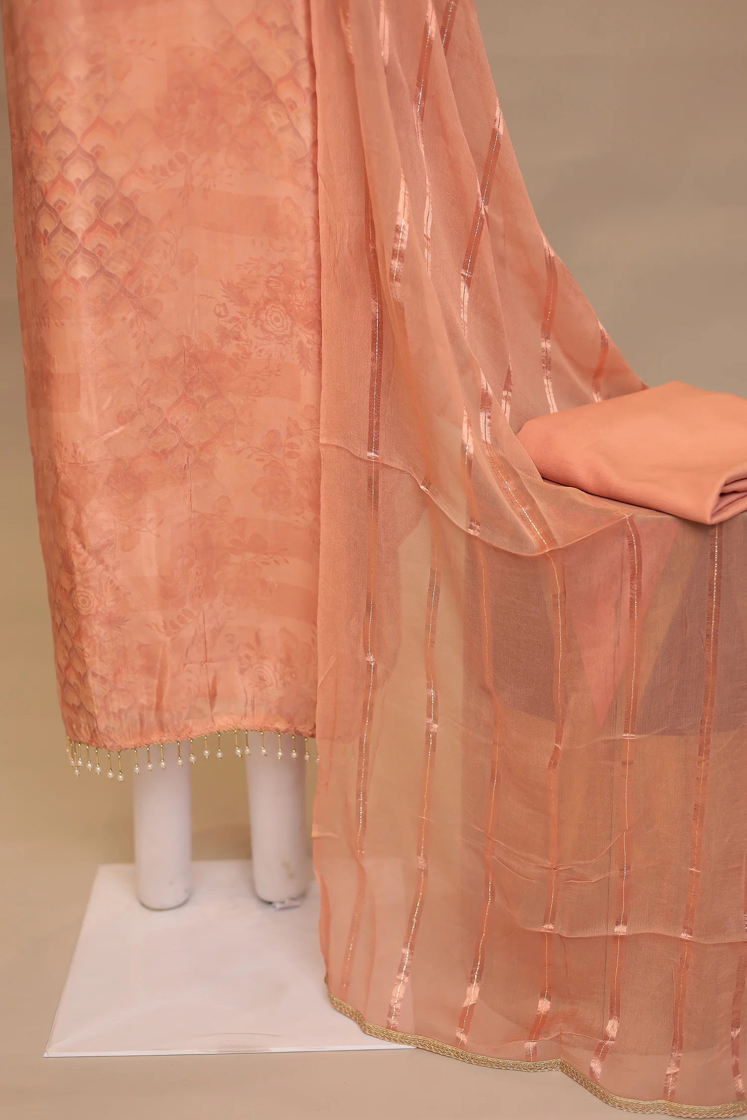 Digital Print, Organza Unstitched Suit with Cutdana, Pearl, Sequins, Zardozi work - Image 3