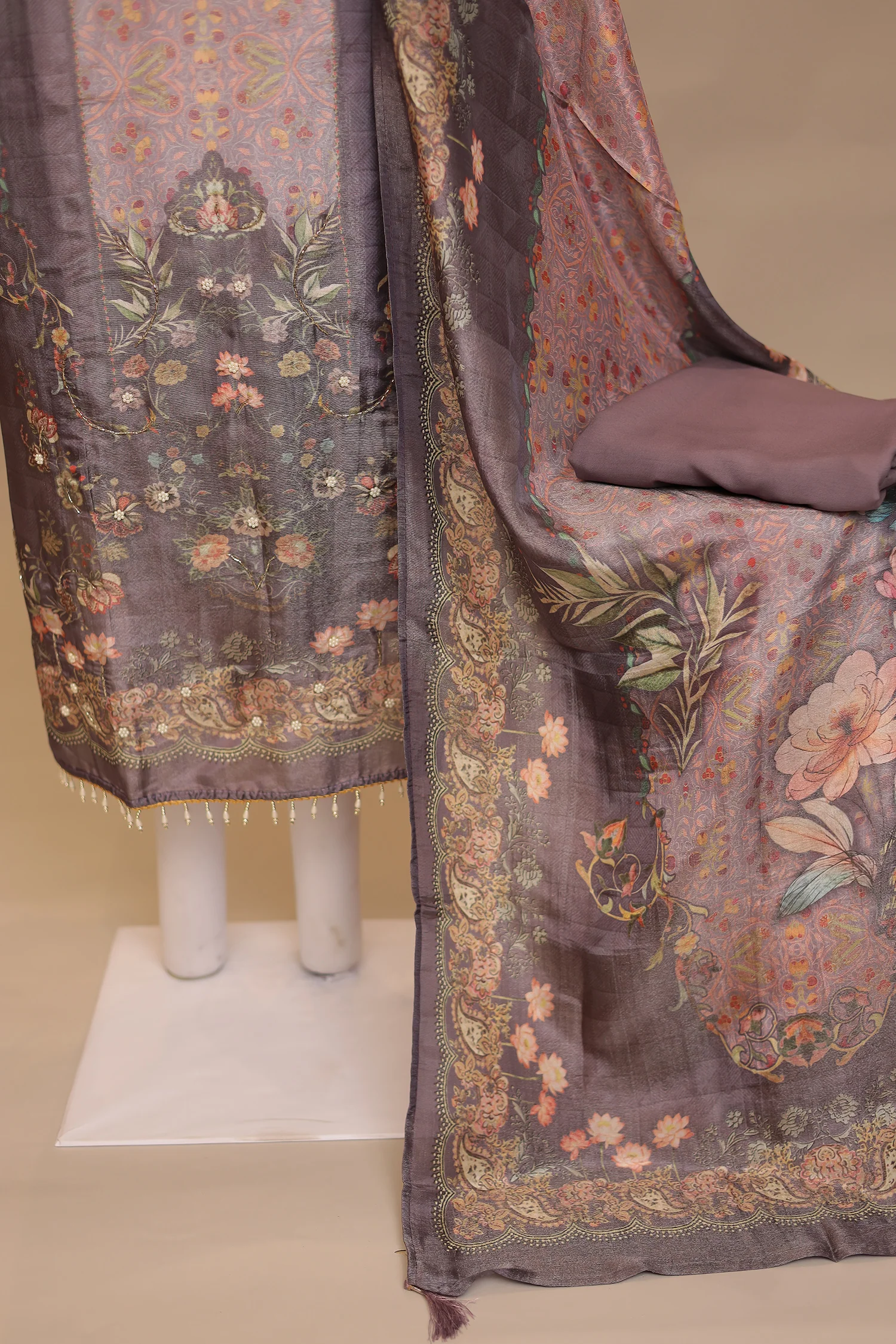 Digital Print Organza Unstitched Suit with Cutdana, Pearl work - Image 3
