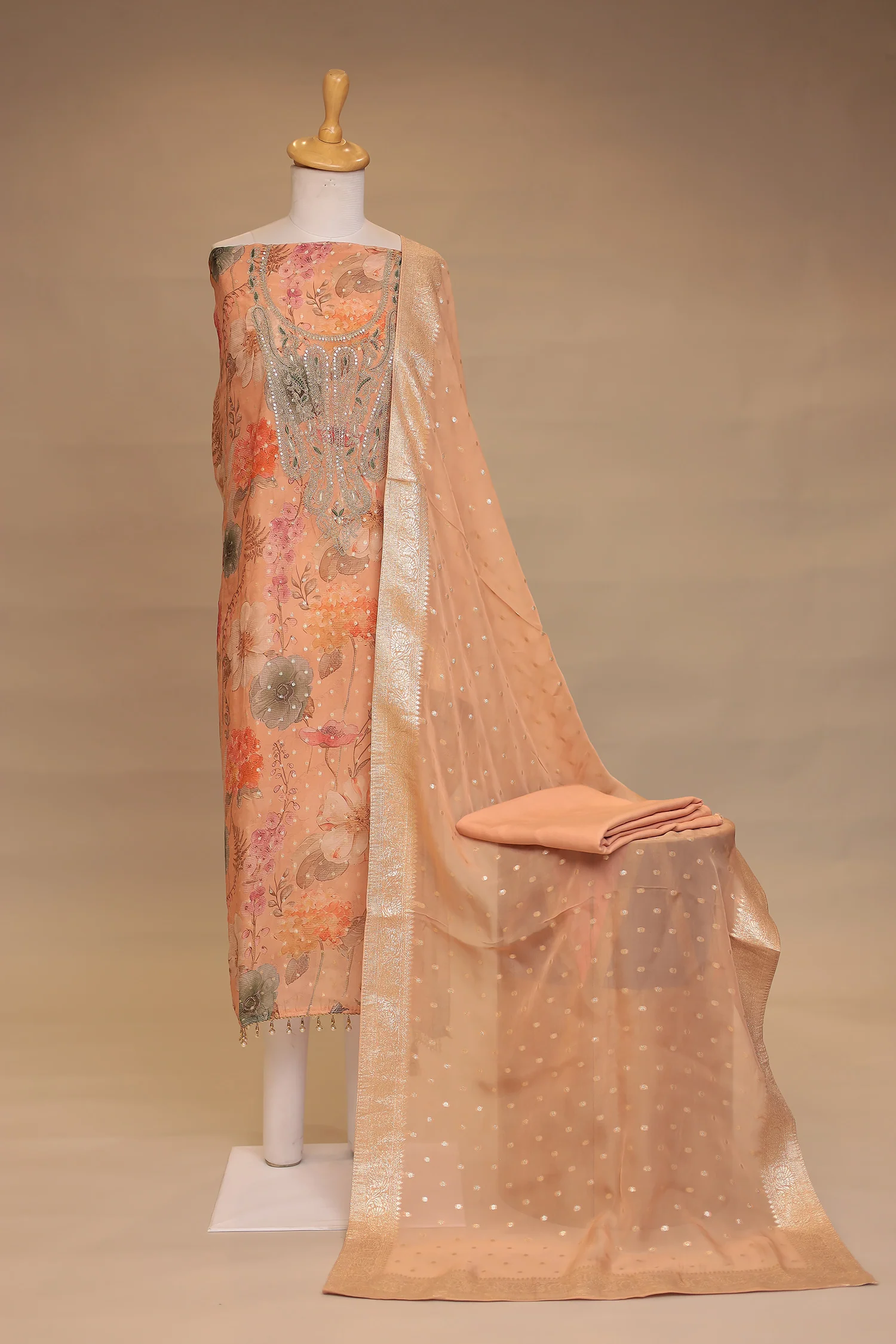 Digital Print, Organza Unstitched Suit with Cutdana, Sequins work