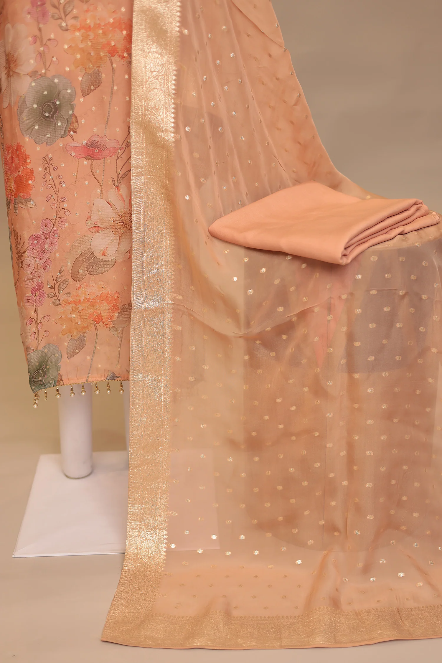 Digital Print, Organza Unstitched Suit with Cutdana, Sequins work - Image 4