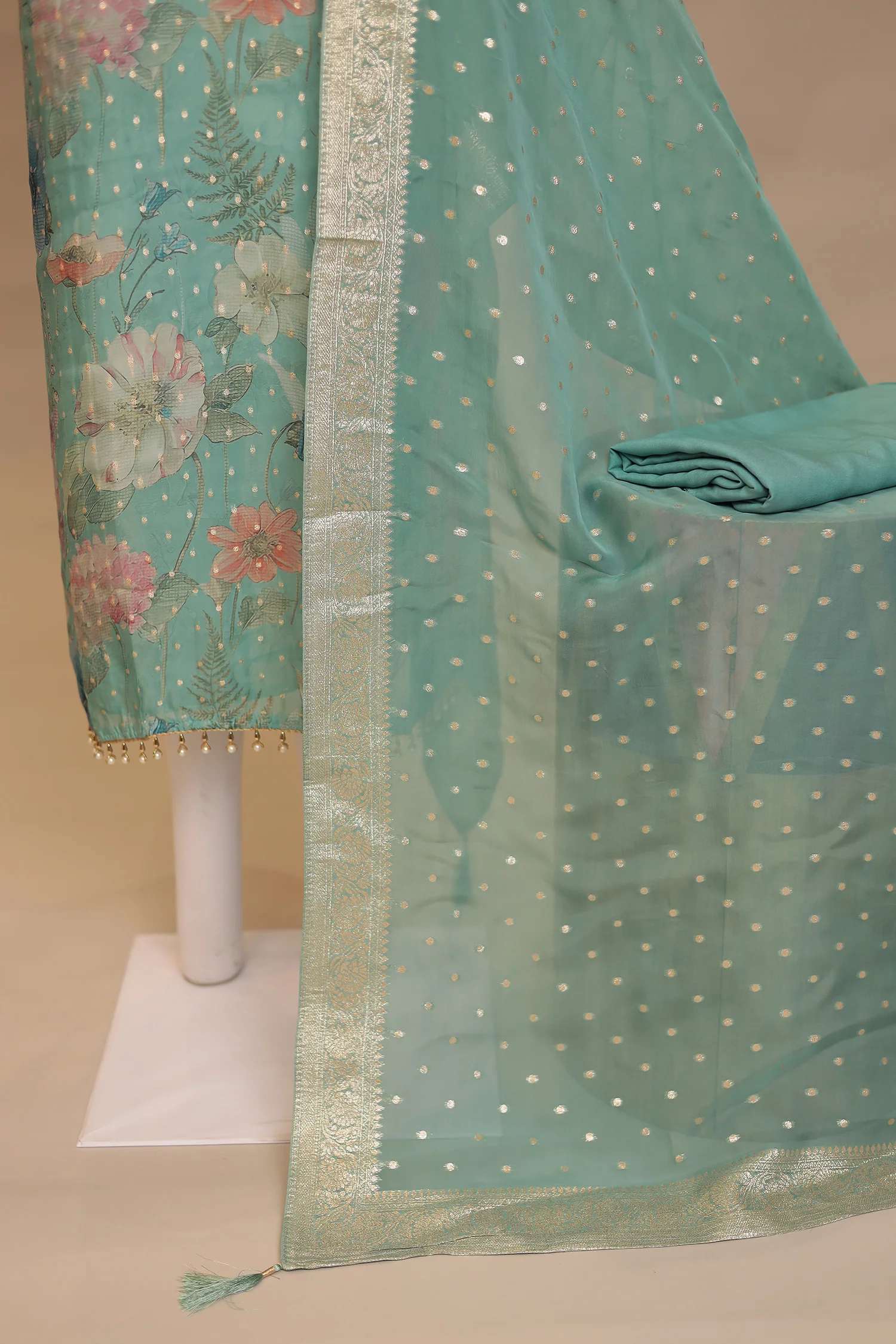 Digital Print, Organza Unstitched Suit with Cutdana, Sequins work - Image 8