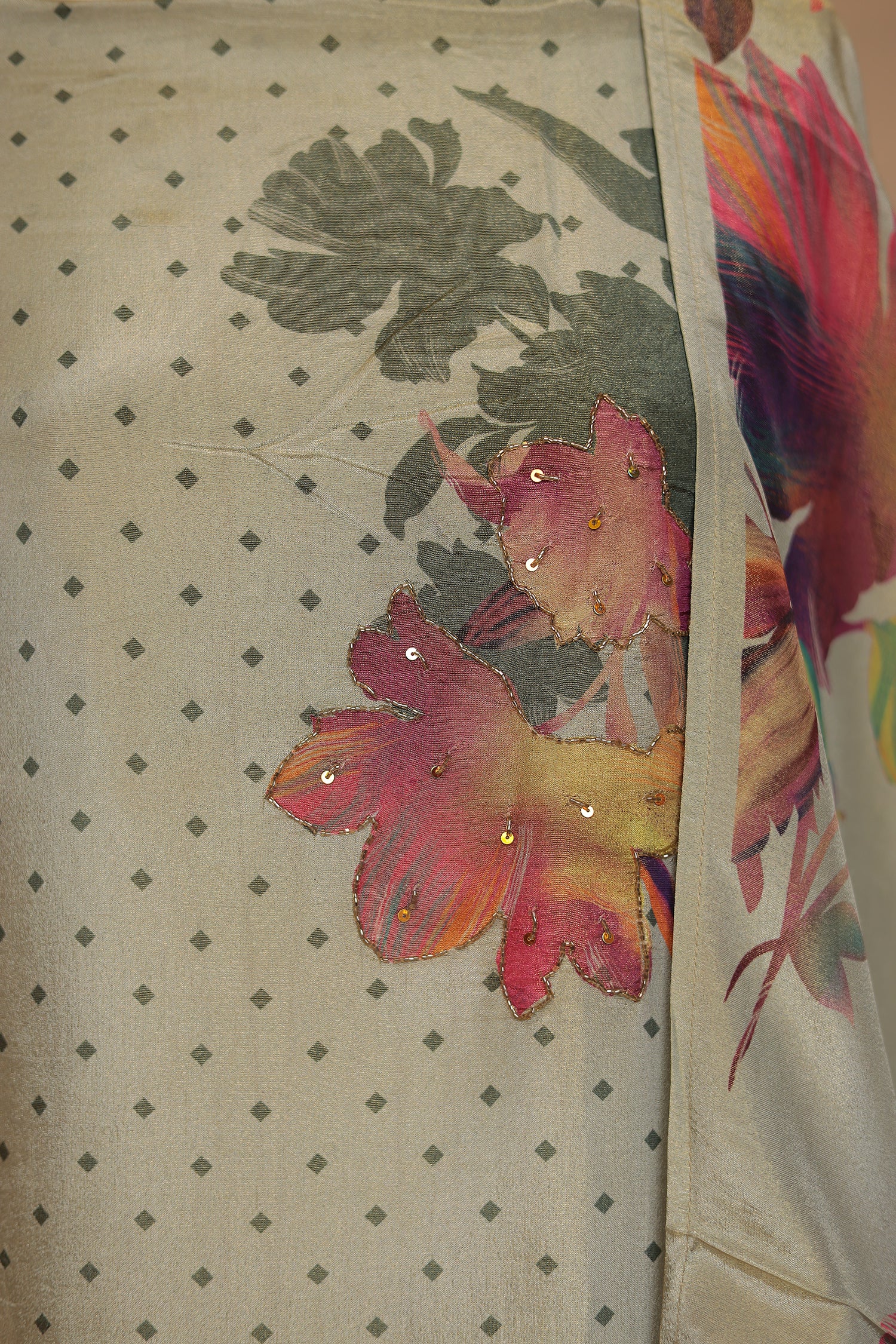 Digital Print, Tissue Unstitched Suit with Cutdana, Sequins work - Image 3