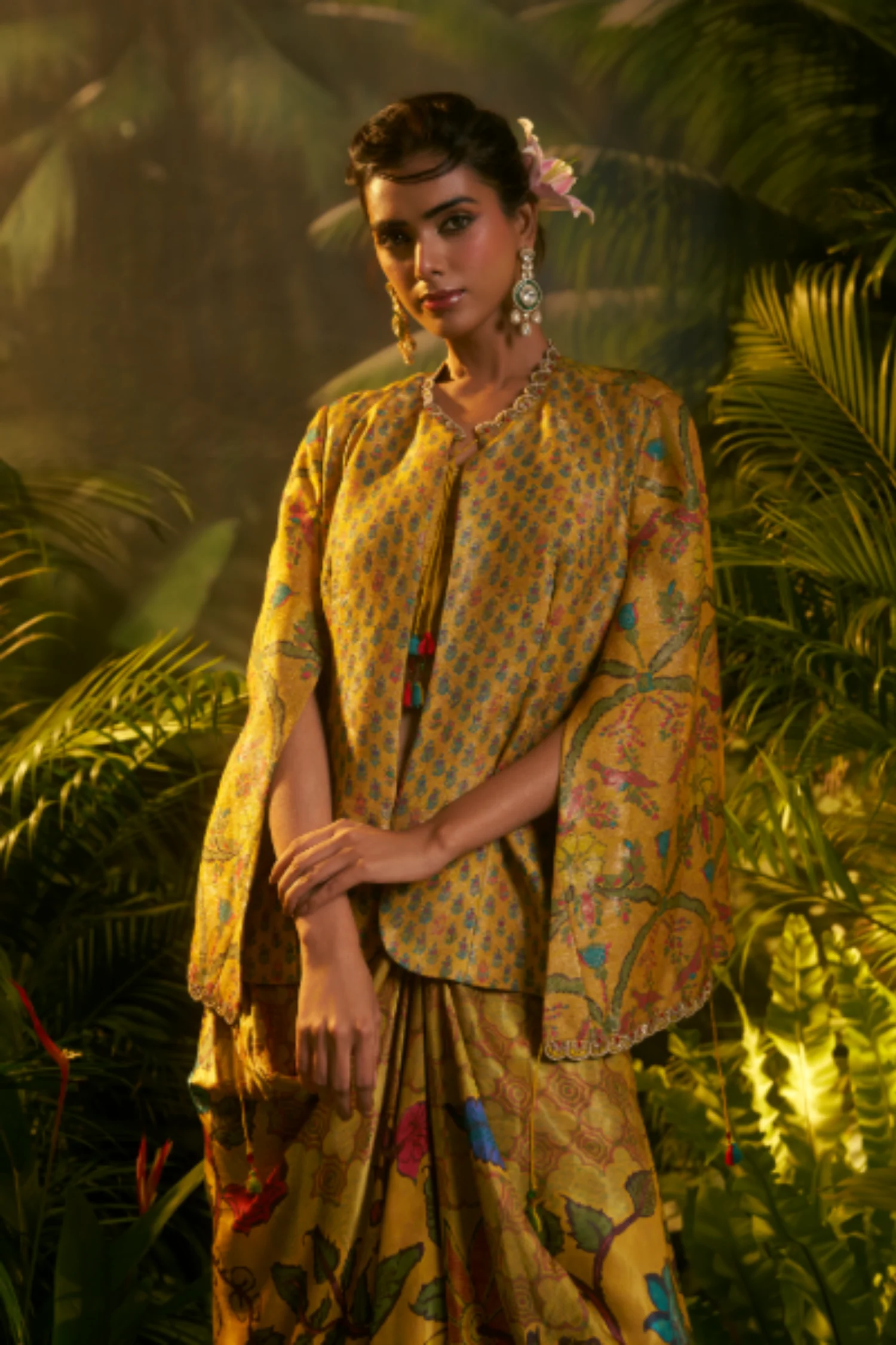Digital Printed Crepe silk Indowestern with Aari, Sequins, Thread, Zari work. - Image 2