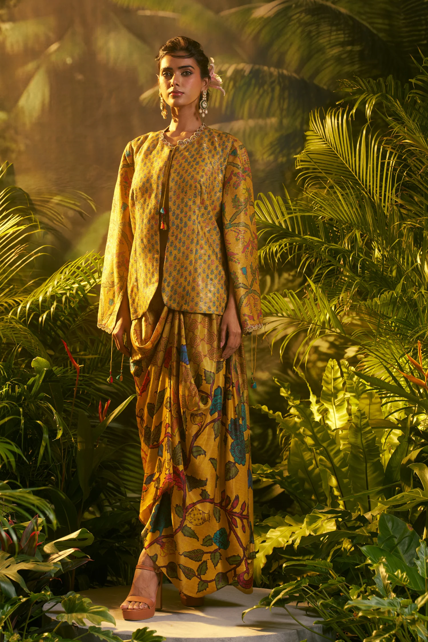 Digital Printed Crepe silk Indowestern with Aari, Sequins, Thread, Zari work. - Image 4