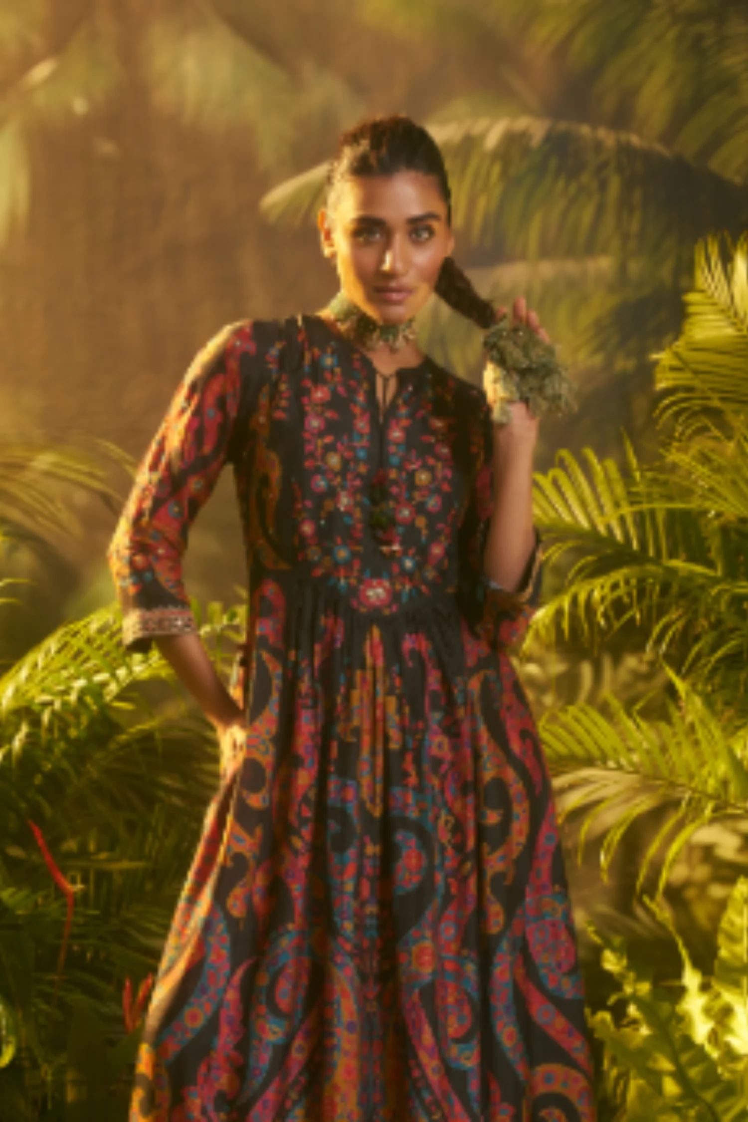 Digital Printed Crepe silk Suit with Aari, Sequins, Thread, Zari work. - Image 2