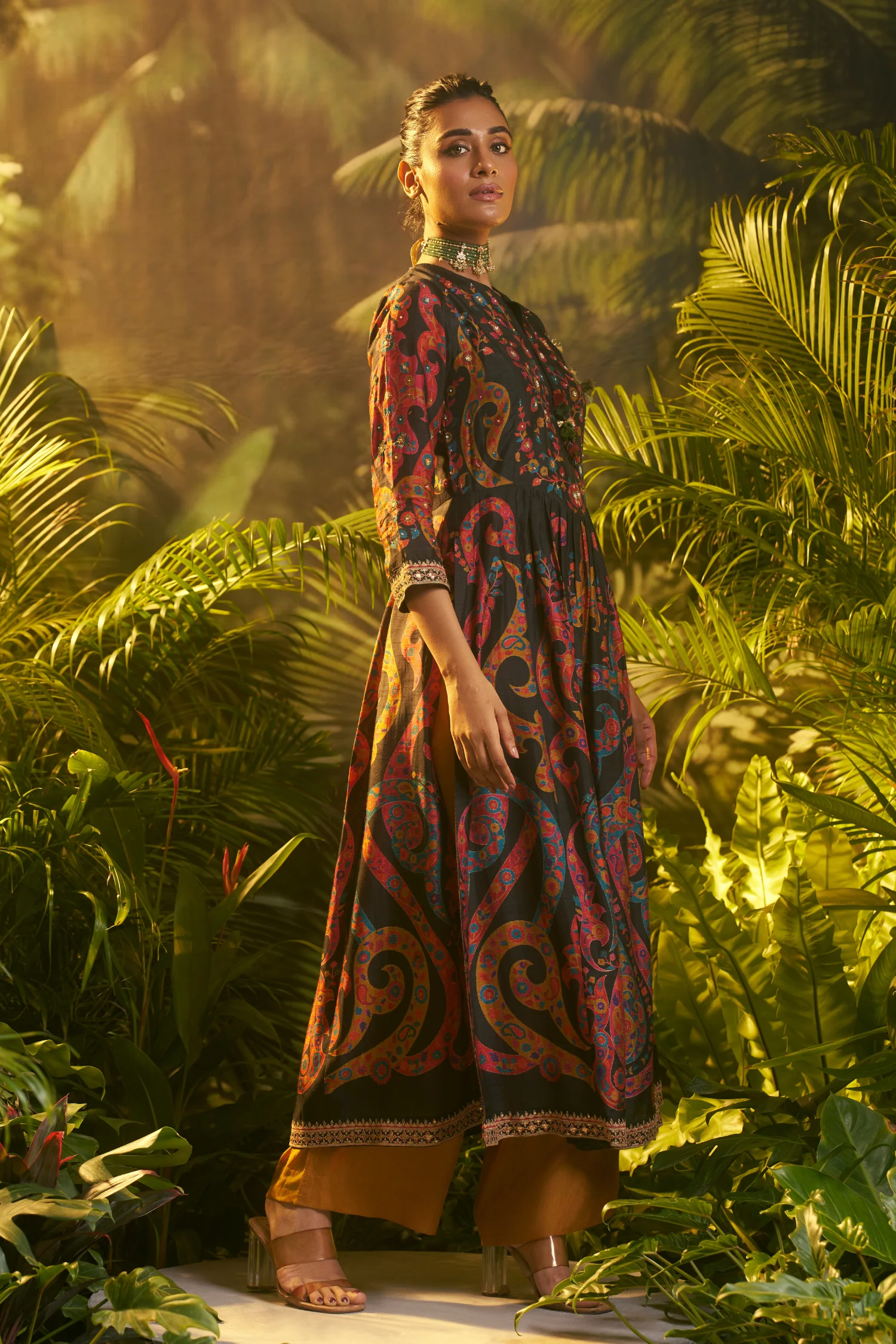 Digital Printed Crepe silk Suit with Aari, Sequins, Thread, Zari work. - Image 3
