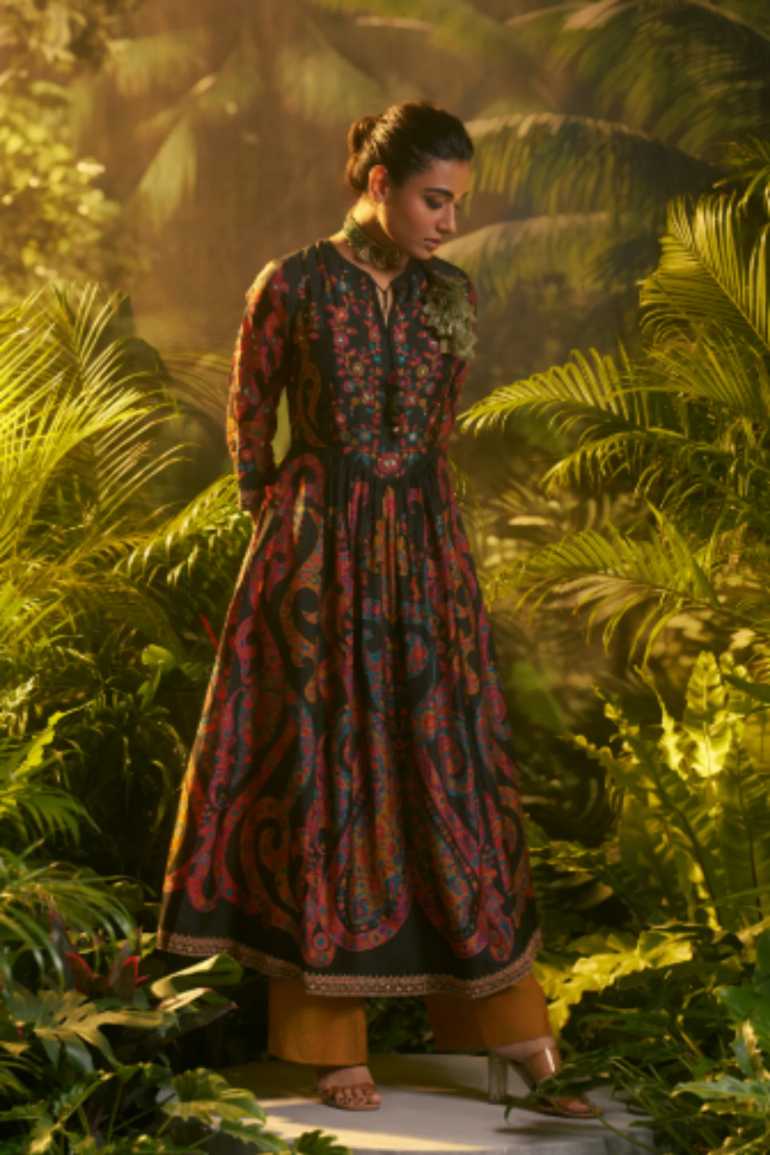 Digital Printed Crepe silk Suit with Aari, Sequins, Thread, Zari work. - Image 4