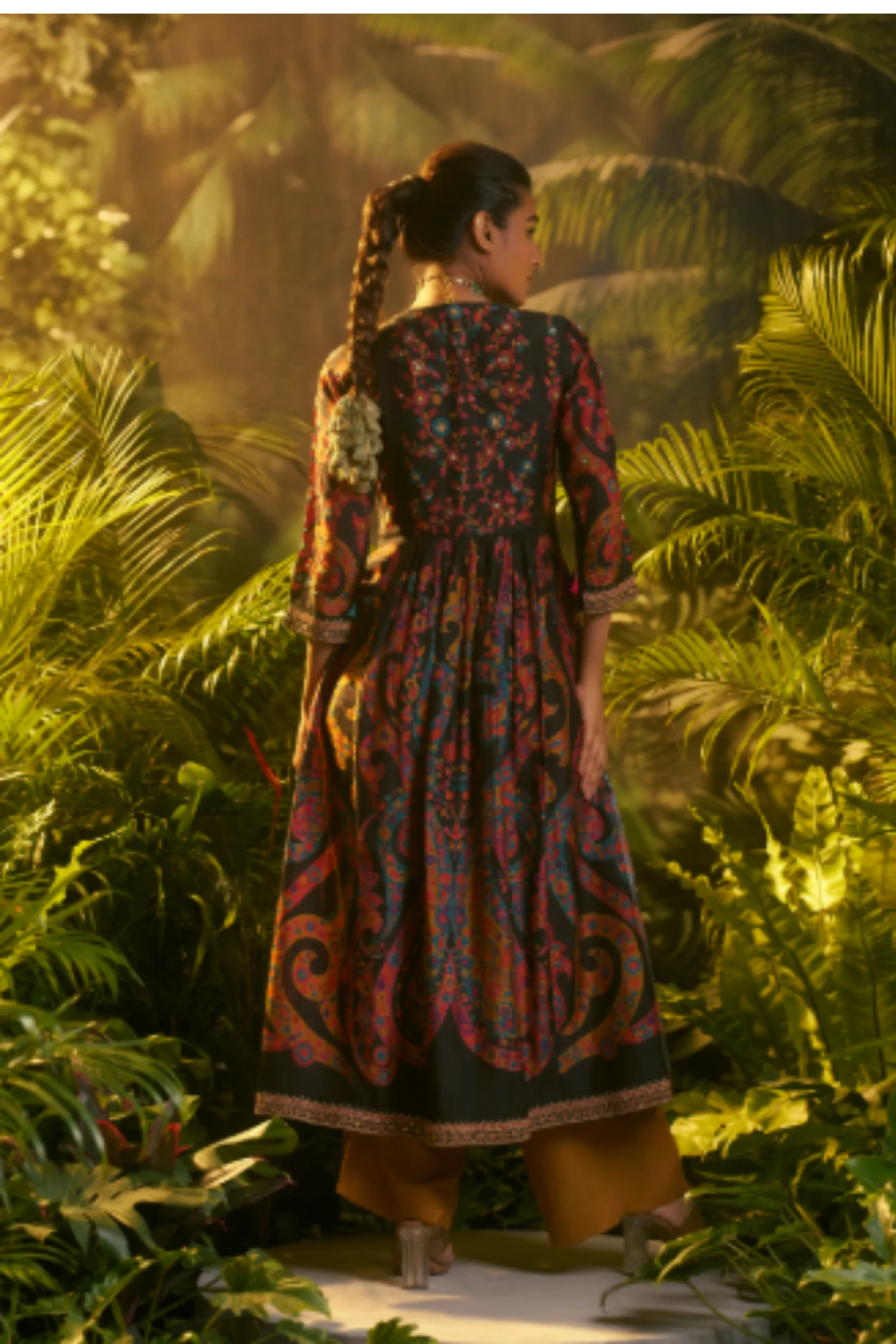 Digital Printed Crepe silk Suit with Aari, Sequins, Thread, Zari work. - Image 5
