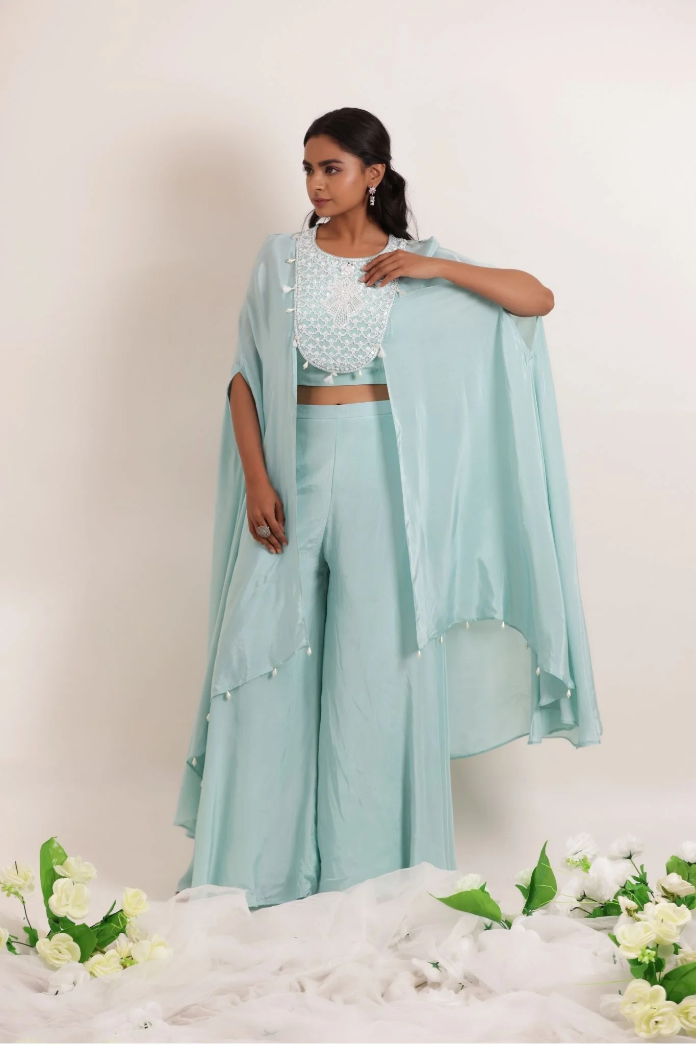 Embellished Chinon Indowestern with Pearl work - Image 4