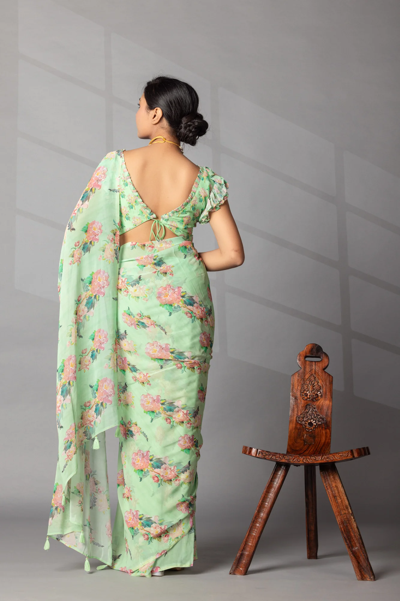 Digital Floral Print Georgette Saree - Image 5