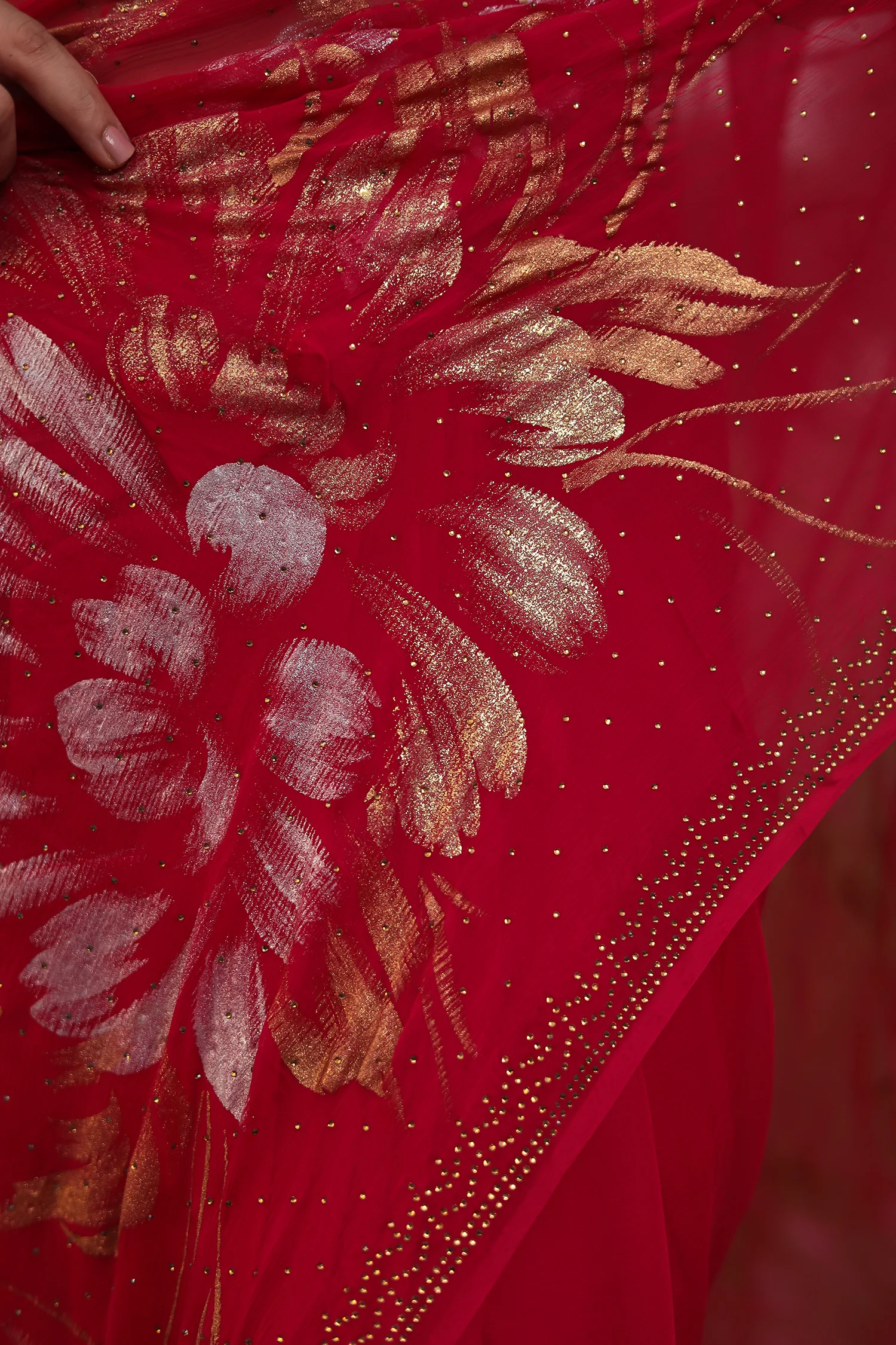 Foil Print Chiffon Saree with Swarovski work - Image 11