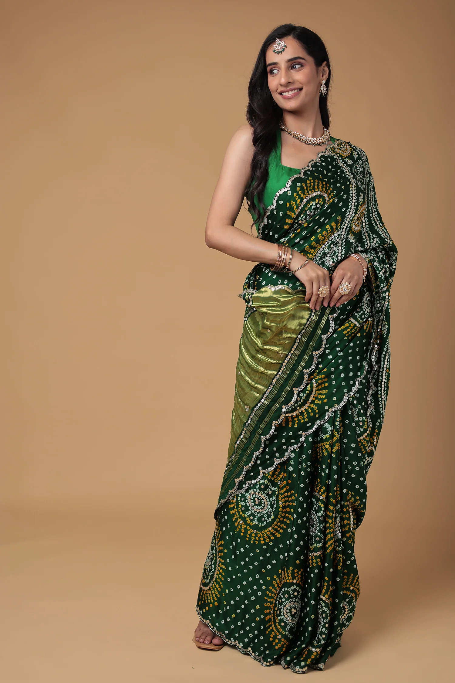 Bandhej Gajji Silk Saree with Dori and Gota Patti work - Image 3