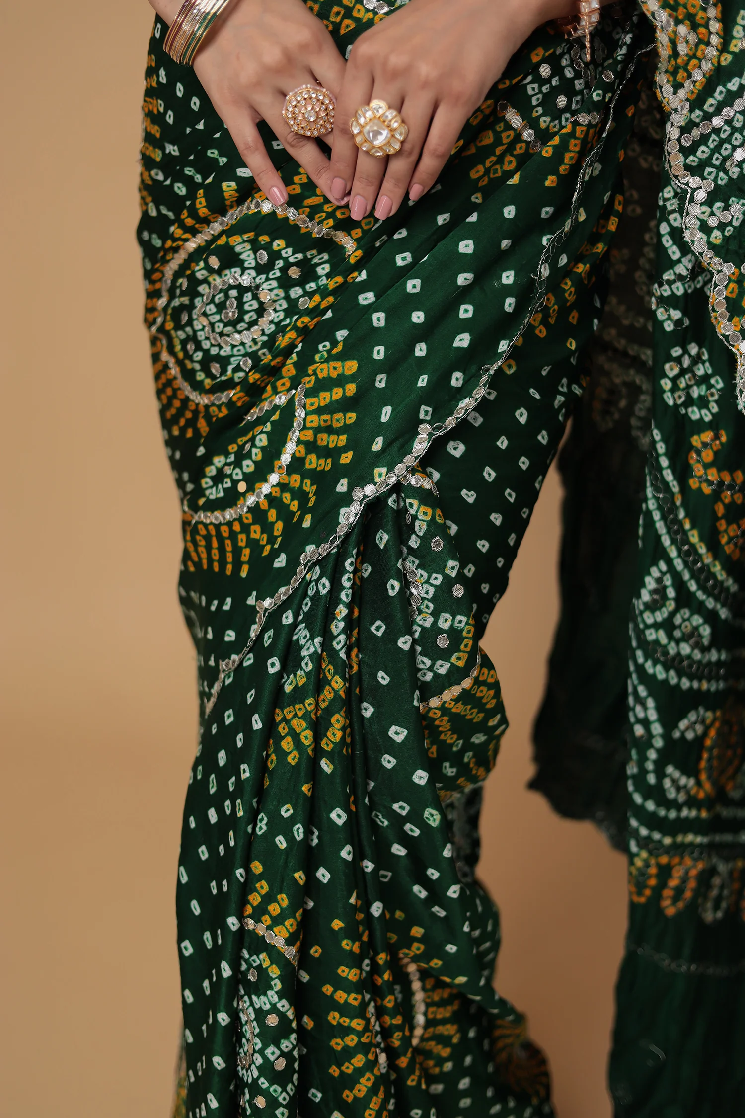 Bandhej Gajji Silk Saree with Dori and Gota Patti work - Image 4