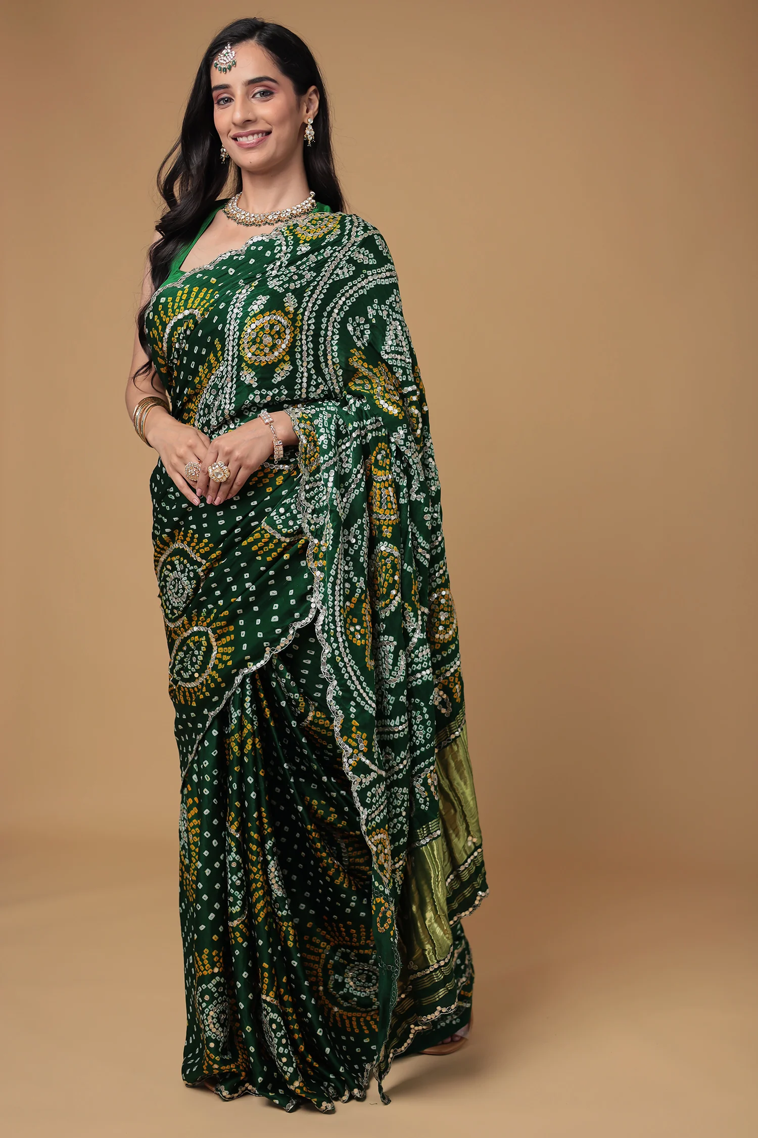 Bandhej Gajji Silk Saree with Dori and Gota Patti work - Image 5