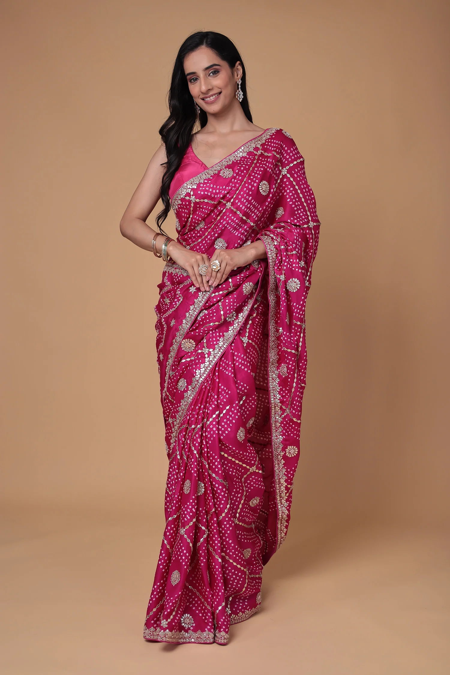 Bandhej Gajji Silk Saree with Dori and Gota Patti work