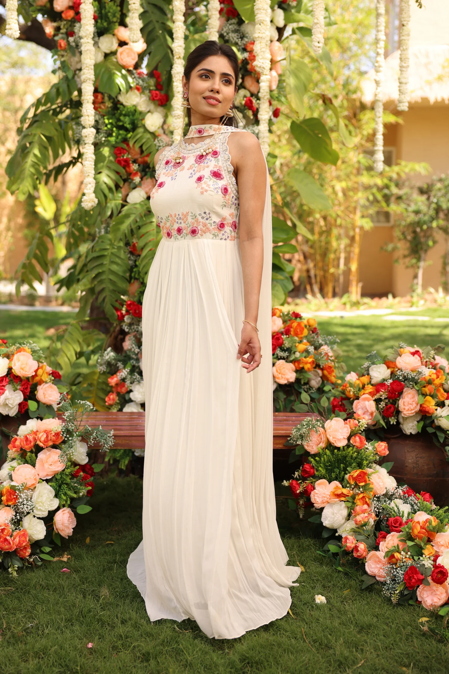 Georgette Indowestern with Mirror, Pearl, Sequins, Thread work. - Image 3