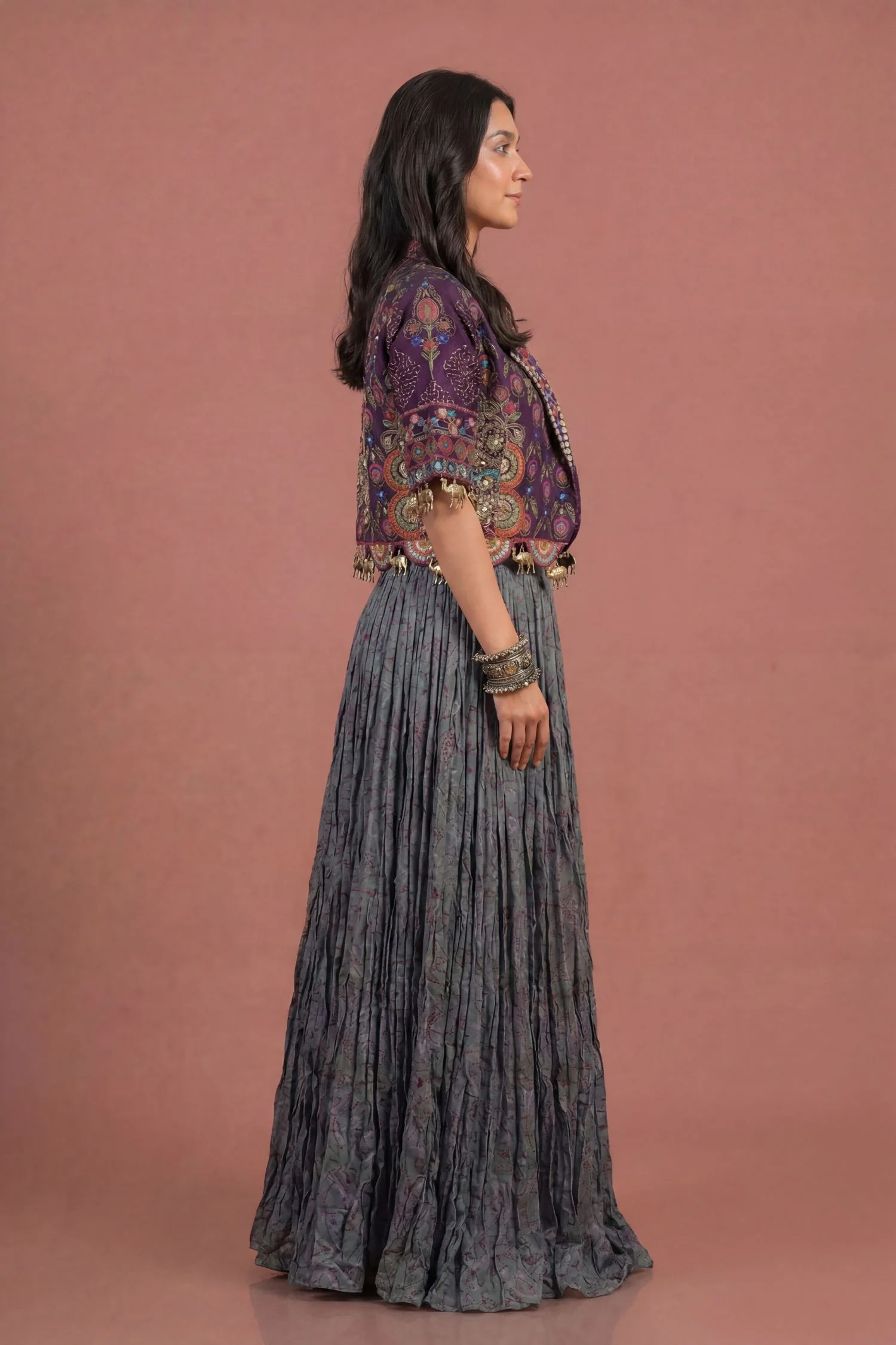 Georgette Indowestern with Mirror, Sequins, Thread, Zardozi, Zari work. - Image 3
