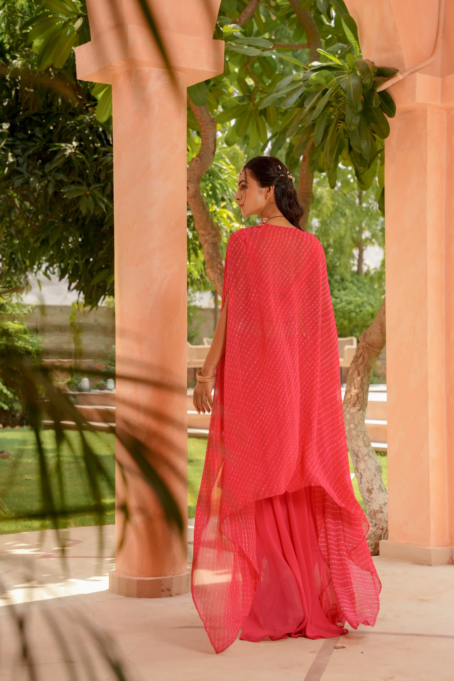 Red Georgette Indowestern with Mothra, Gota Patti and Zardozi work - Image 7