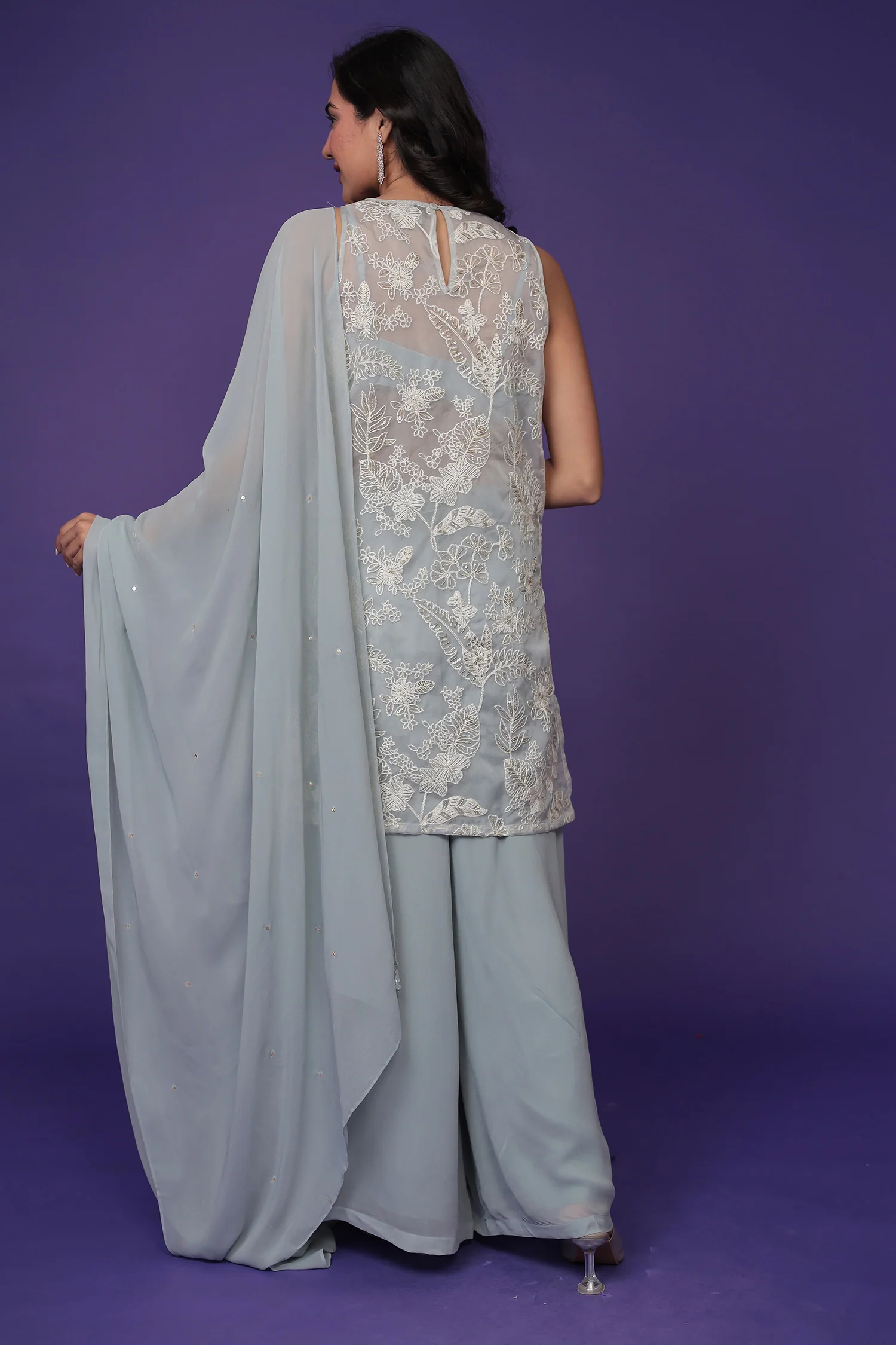 Georgette Indowestern Embellished with Sequins and Thread work - Image 7