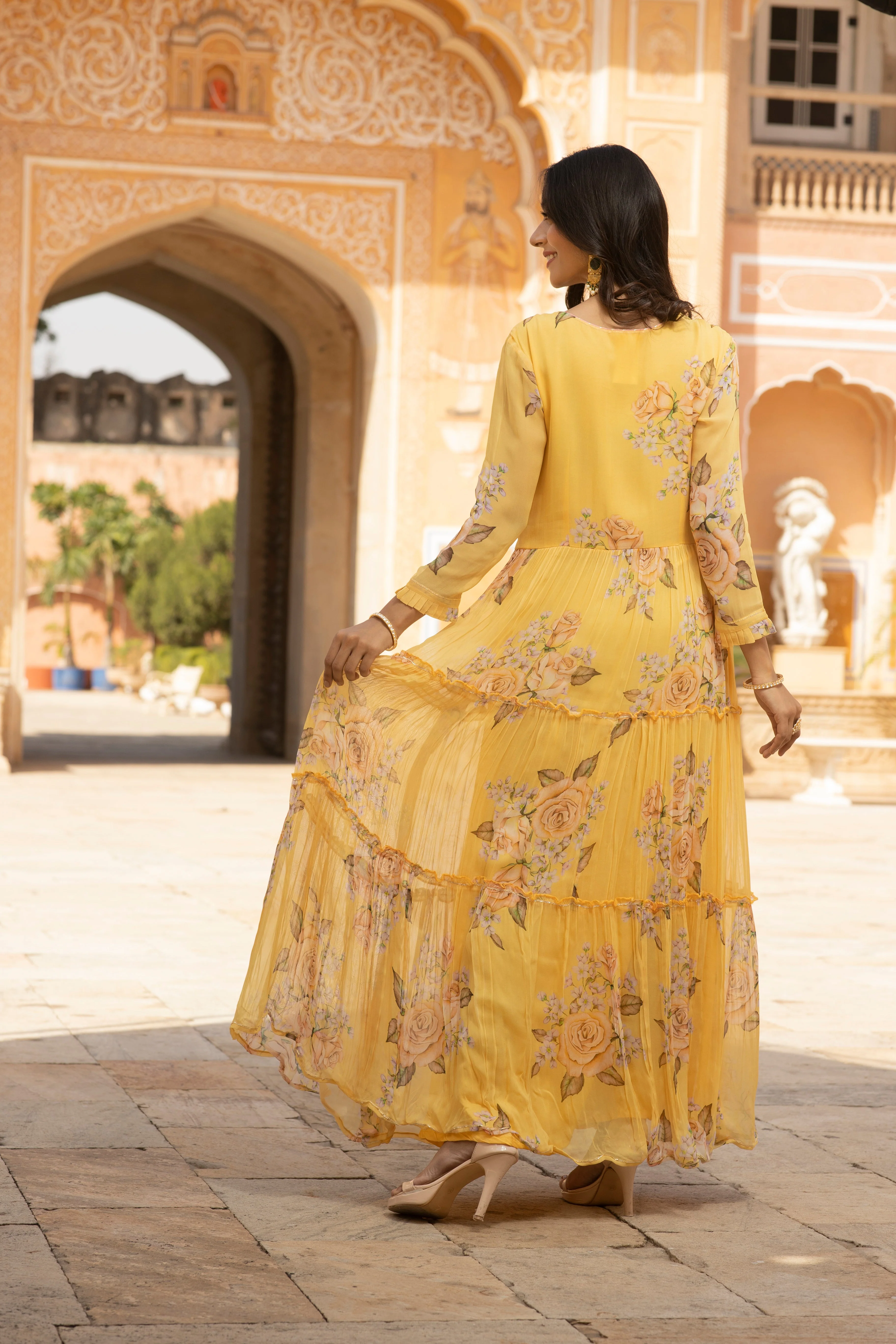 Georgette Kurta with Aari, Digital Print, Gota Patti, Sequins, Thread, Zardozi work. - Image 5
