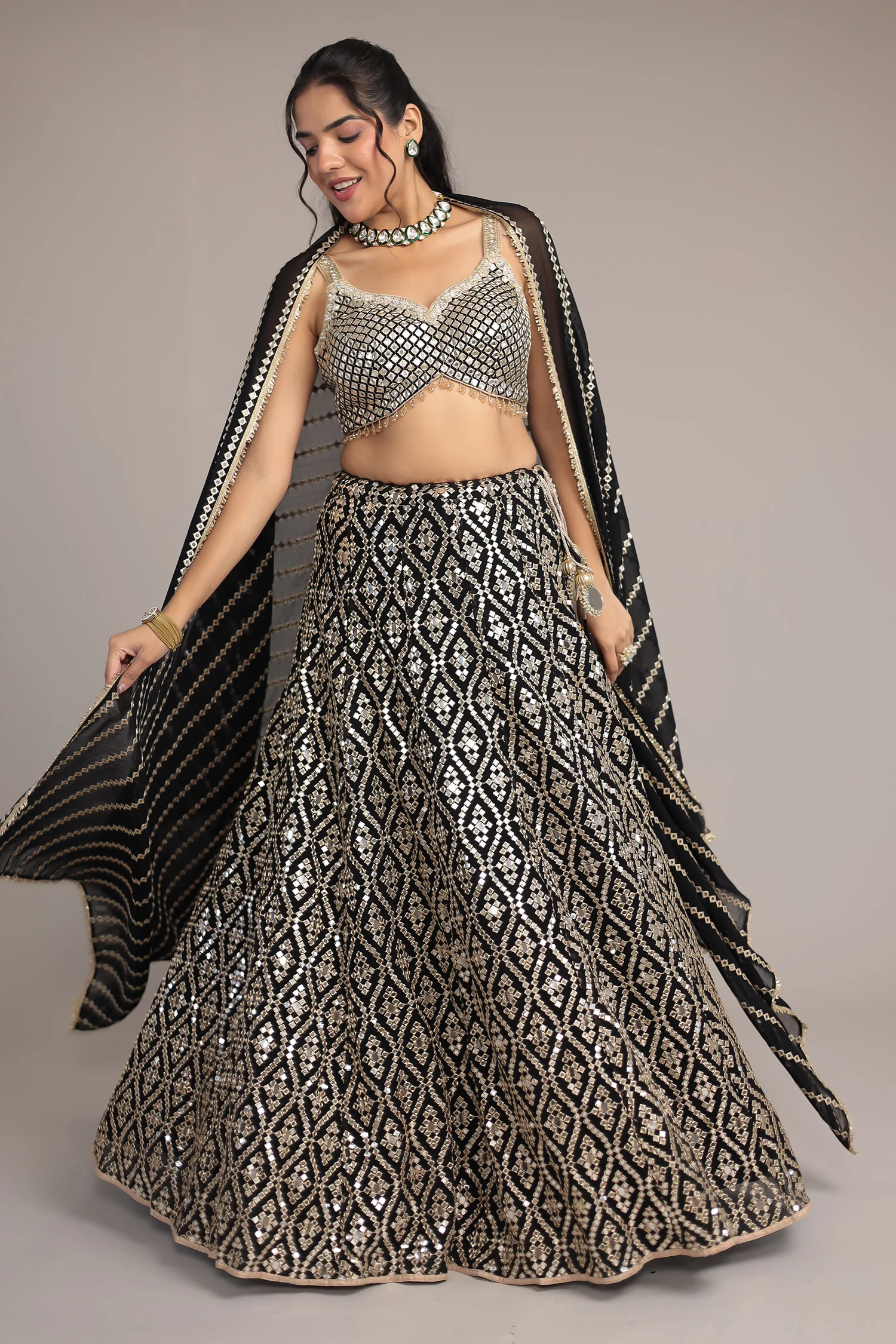 Stylish Georgette Lehenga with Exquisite Mirror & Thread Work - Image 11