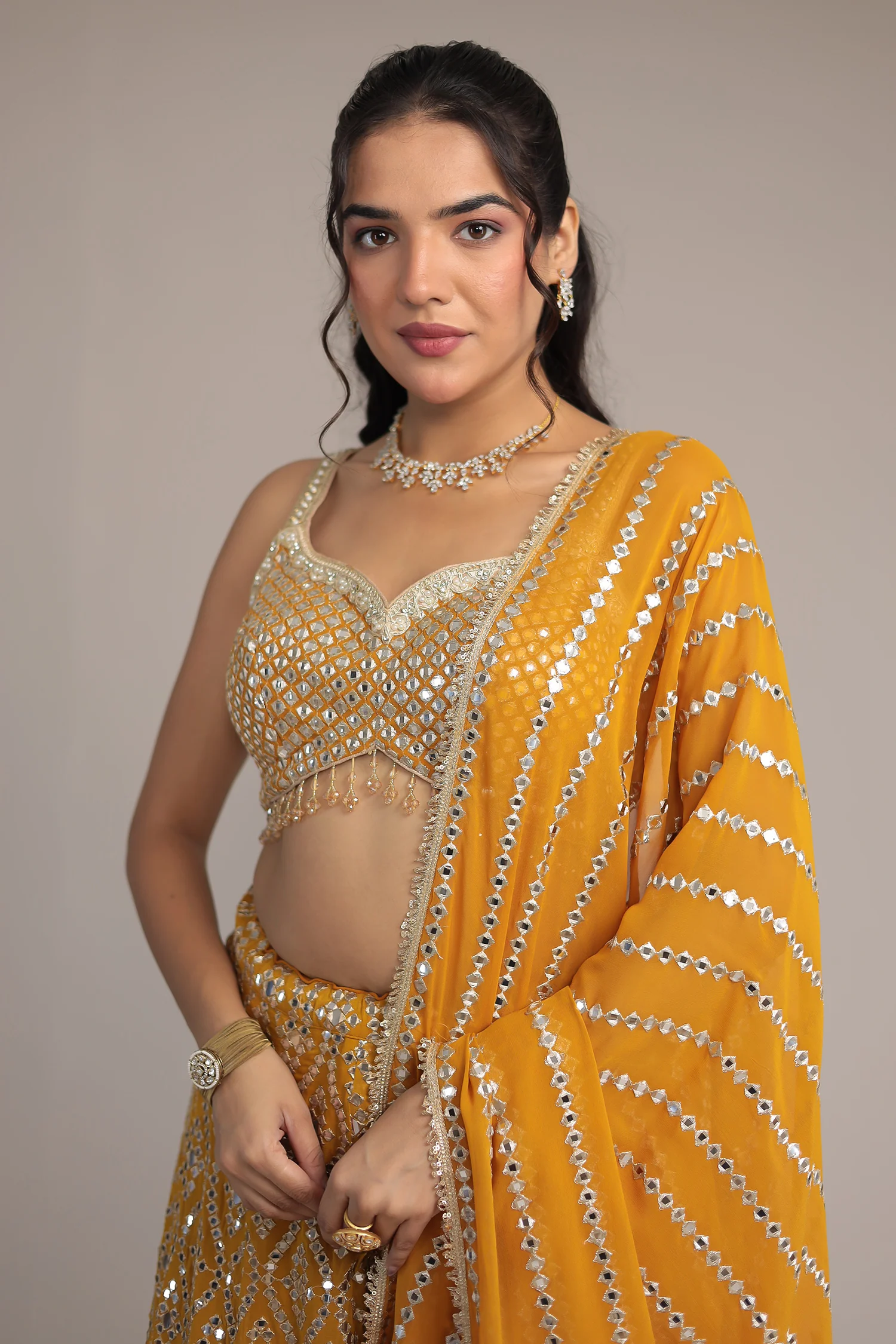 Stylish Georgette Lehenga with Exquisite Mirror & Thread Work - Image 3
