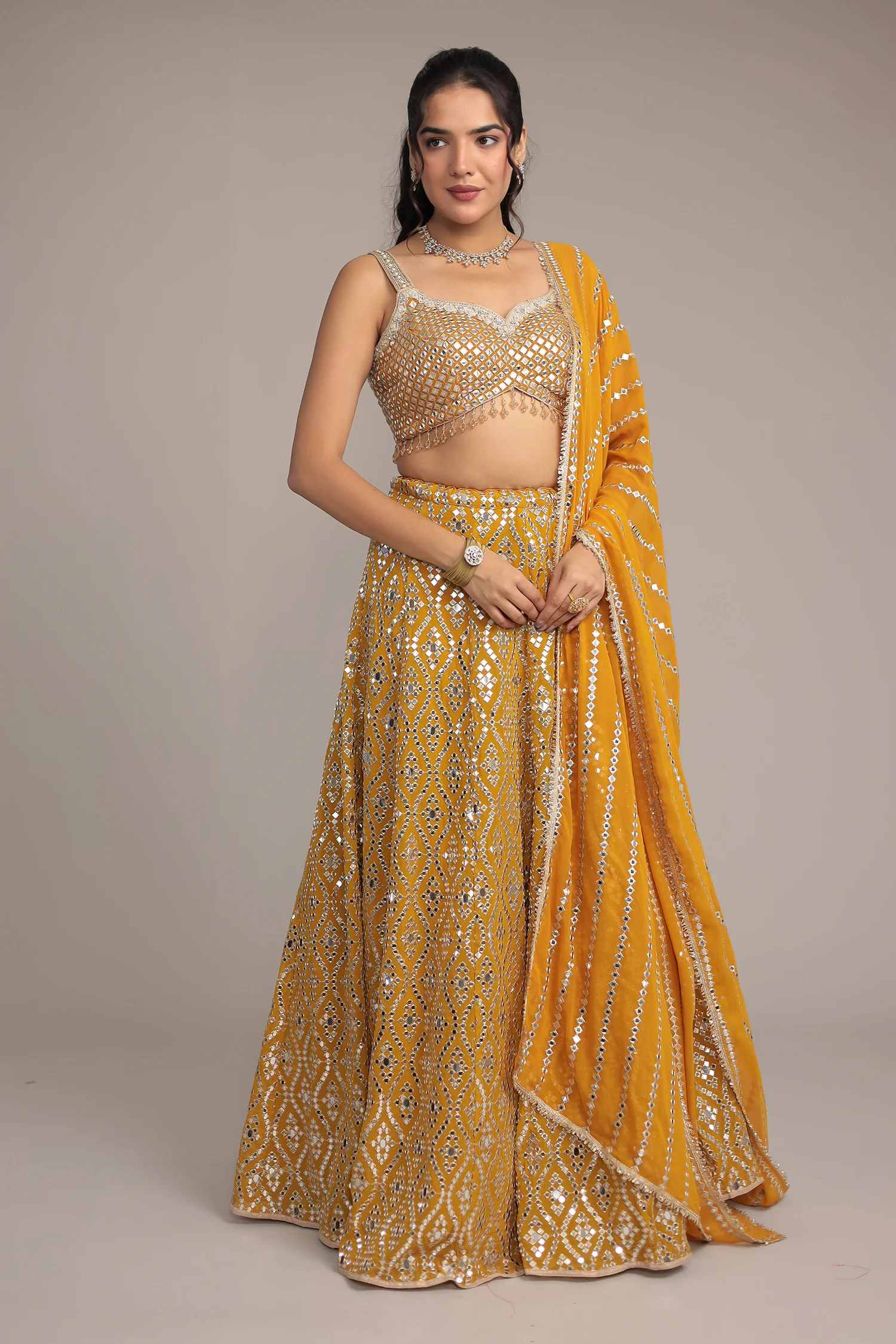 Stylish Georgette Lehenga with Exquisite Mirror & Thread Work - Image 4