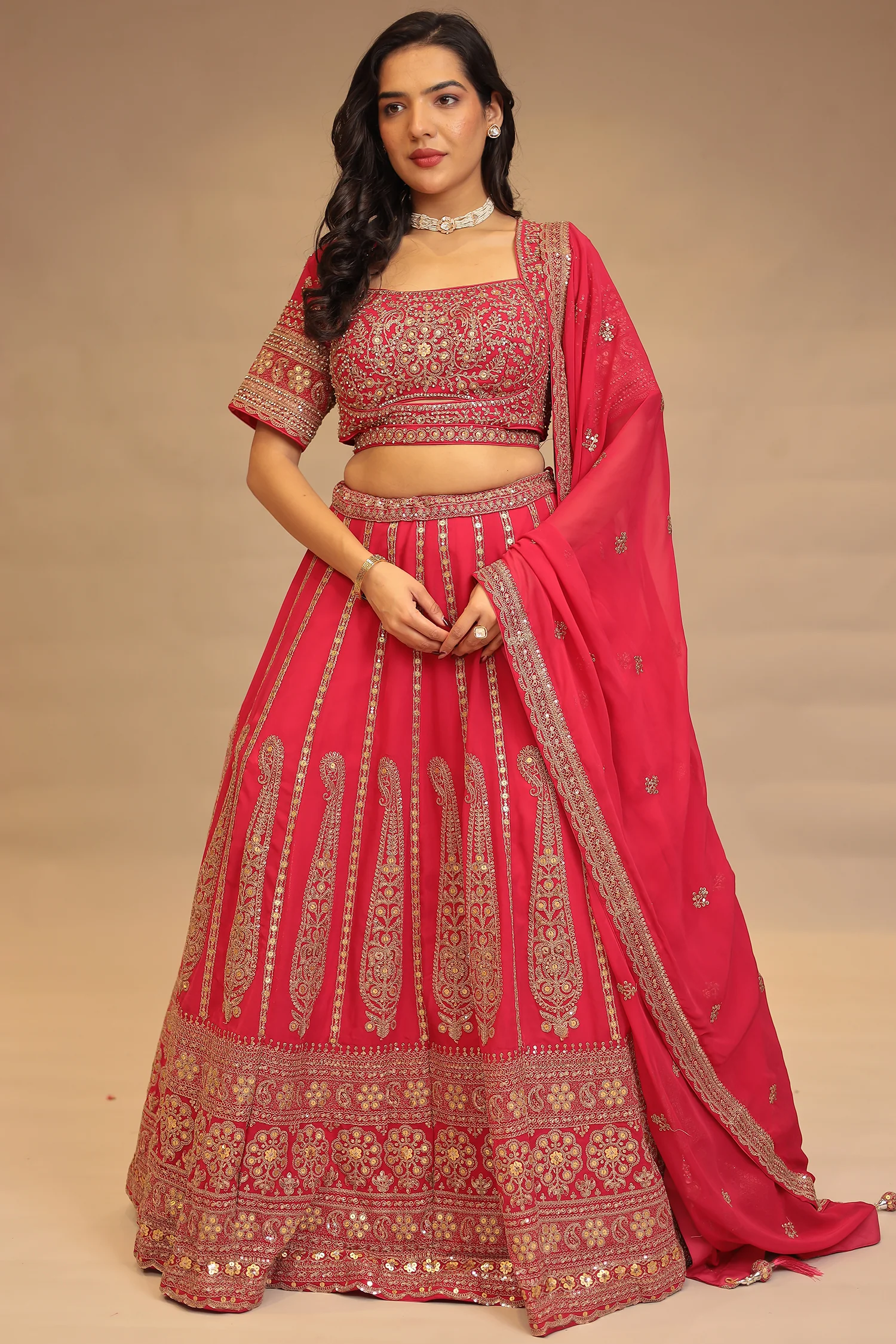 Georgette Lehenga with Pearl, Sequins, Thread, Zari work