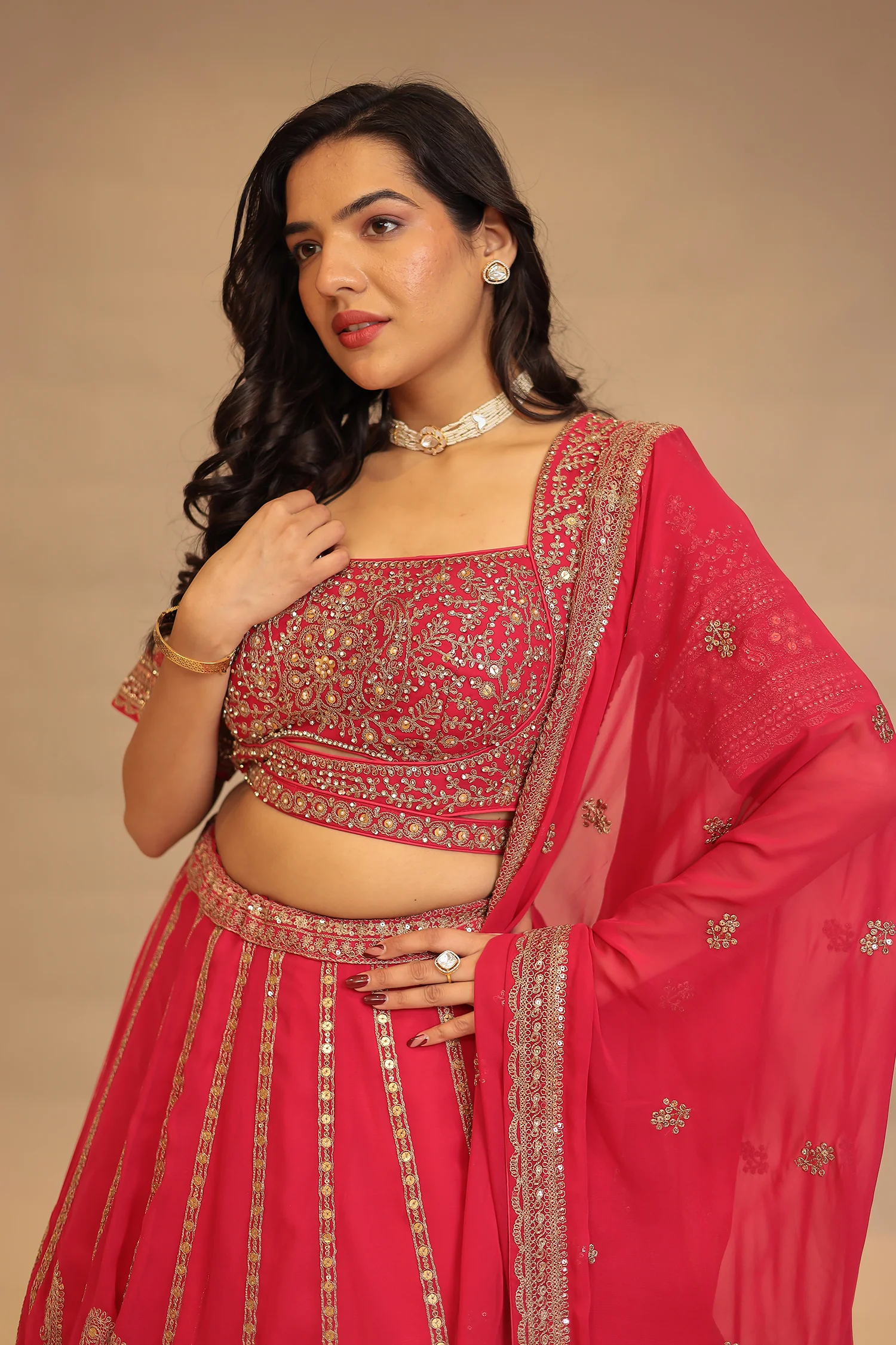 Georgette Lehenga with Pearl, Sequins, Thread, Zari work - Image 2