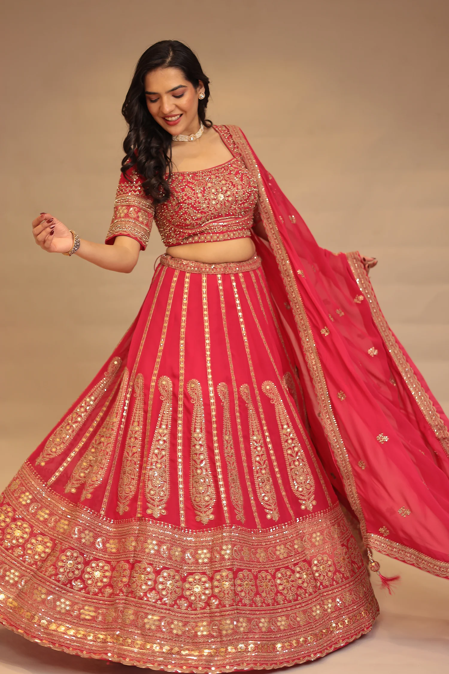 Georgette Lehenga with Pearl, Sequins, Thread, Zari work - Image 3