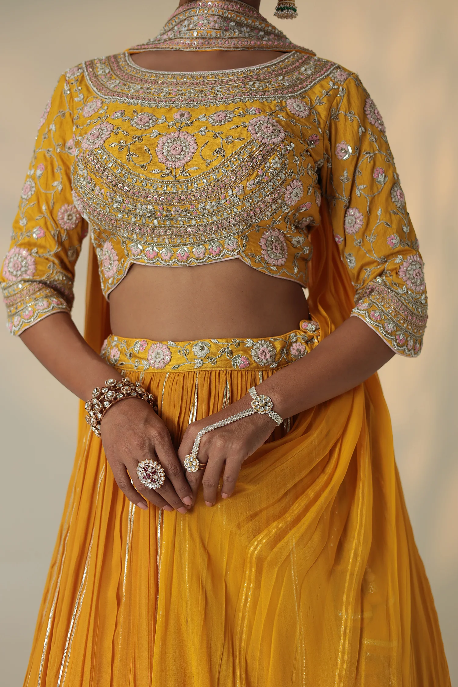 Georgette Lehenga Embroidered with Pearl and Zardozi work - Image 4