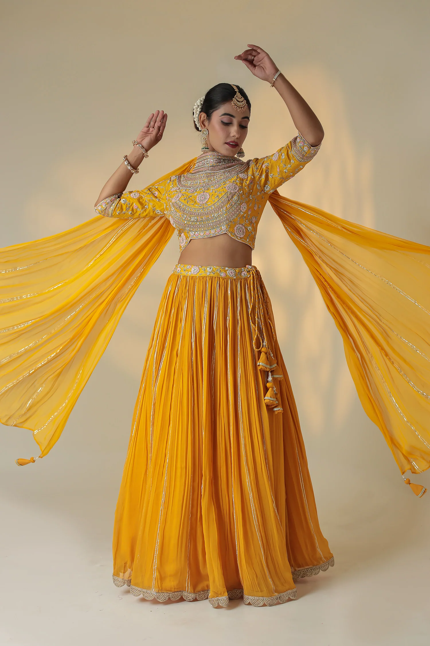 Georgette Lehenga Embroidered with Pearl and Zardozi work - Image 5