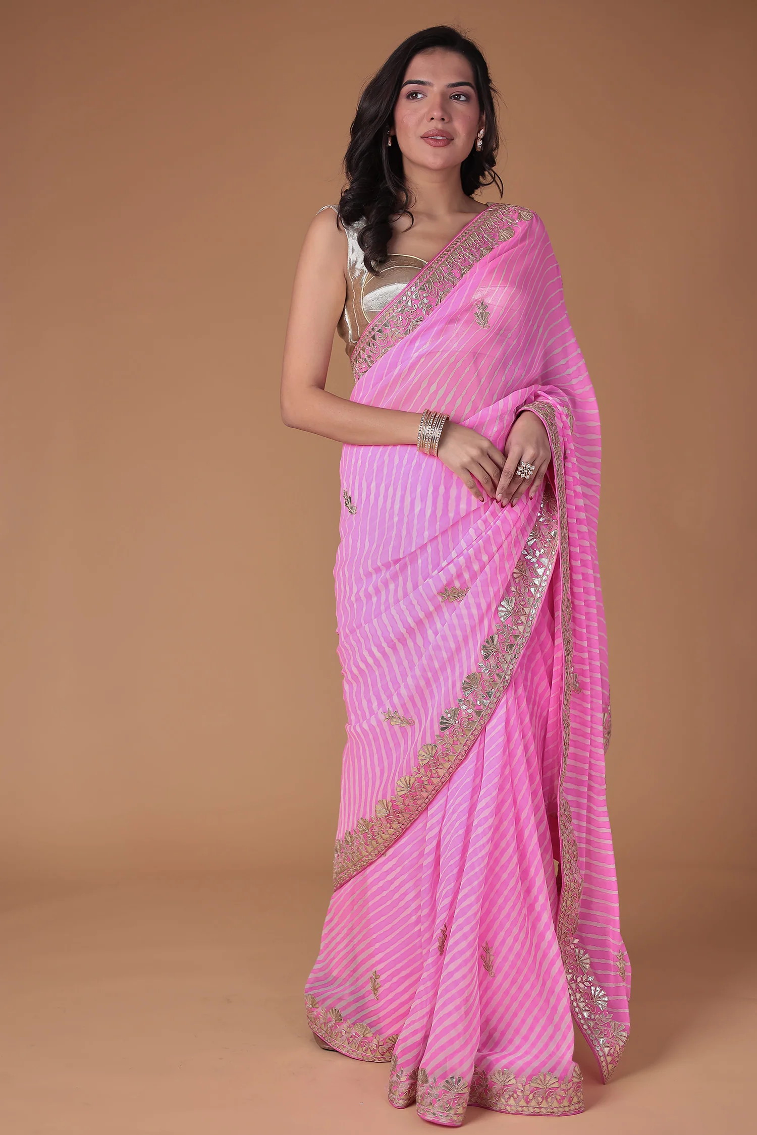 Georgette Leheriya Saree Enhanced with Gota Patti work - Image 10