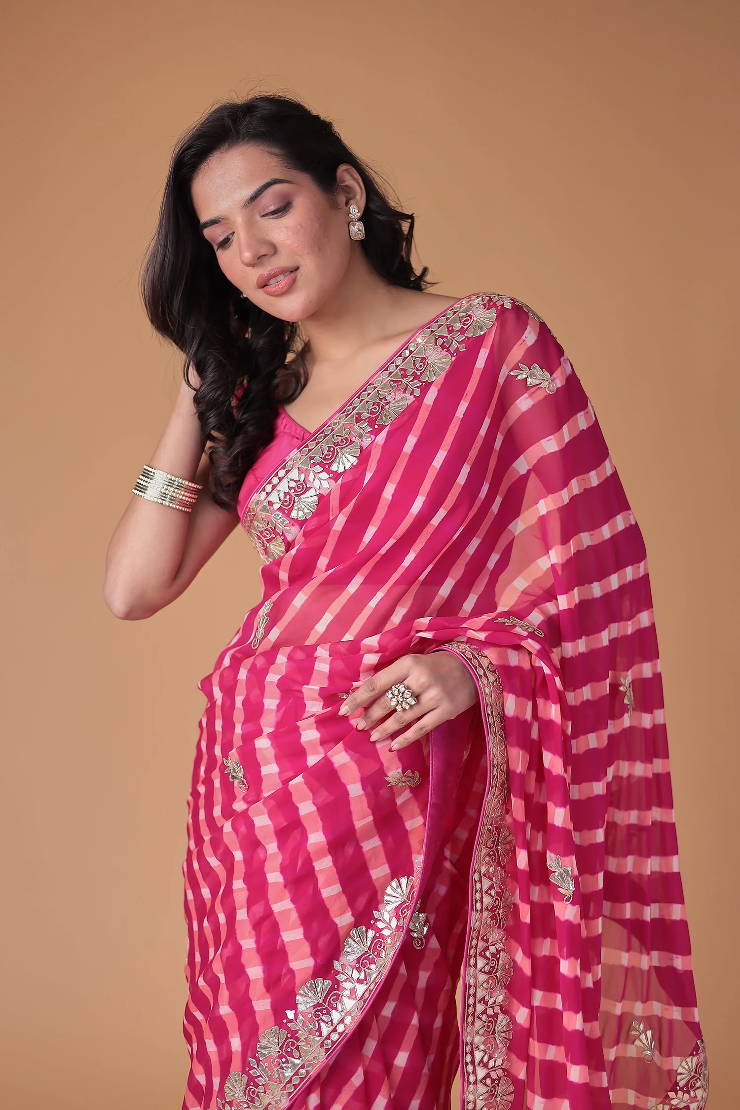 Georgette Leheriya Saree Enhanced with Gota Patti work - Image 16