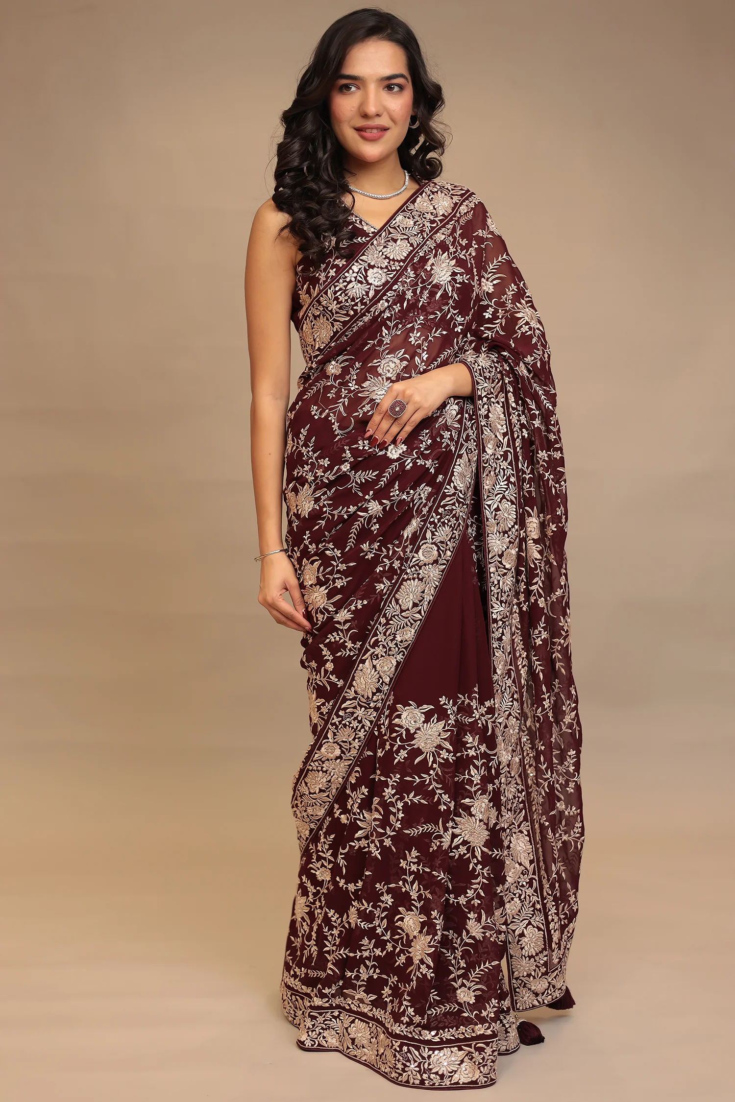 Georgette Saree with Sequins, Thread work. - Image 3