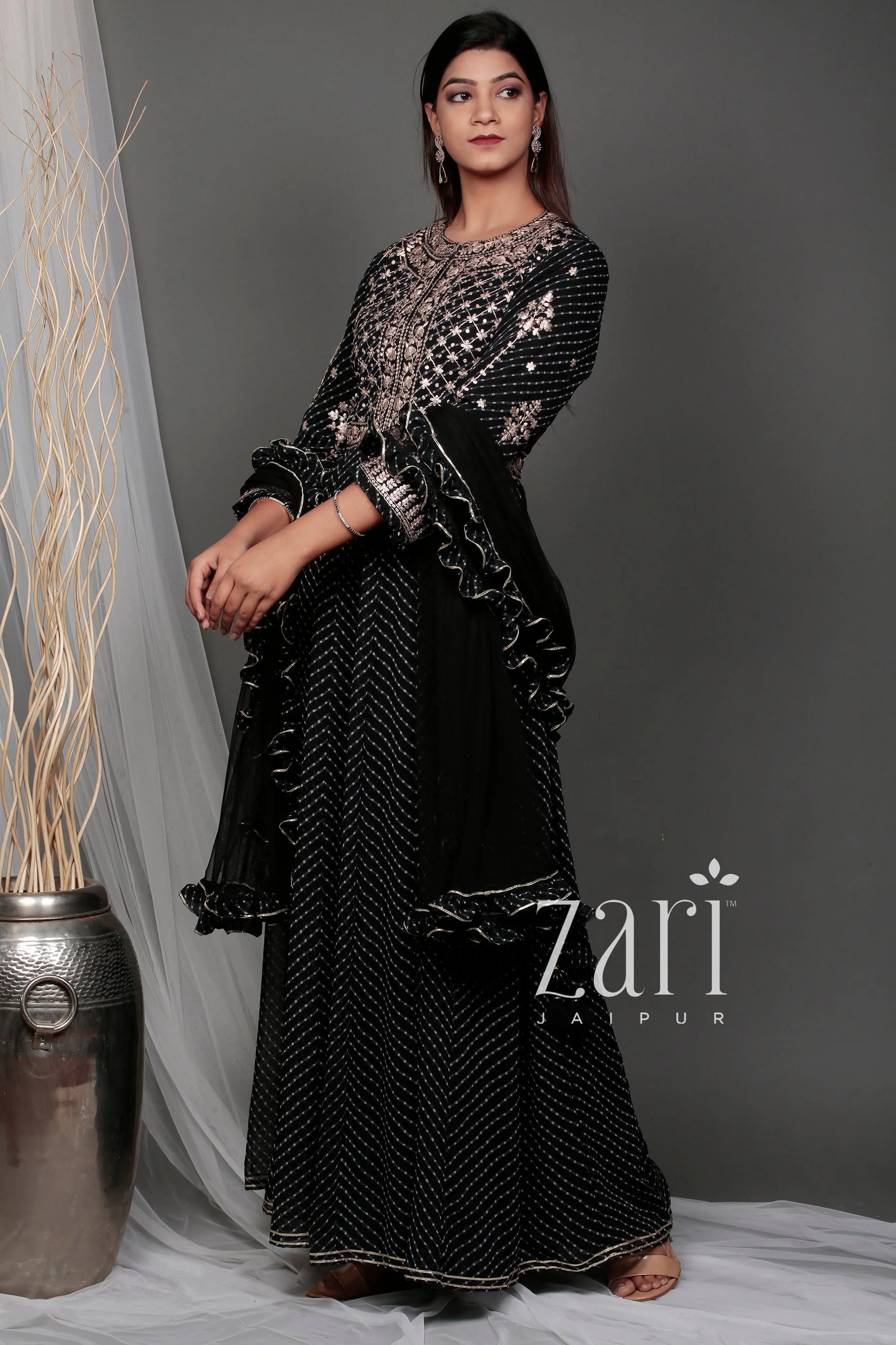 Mothra Anarkali Georgette Suit with Pittan work. - Image 3