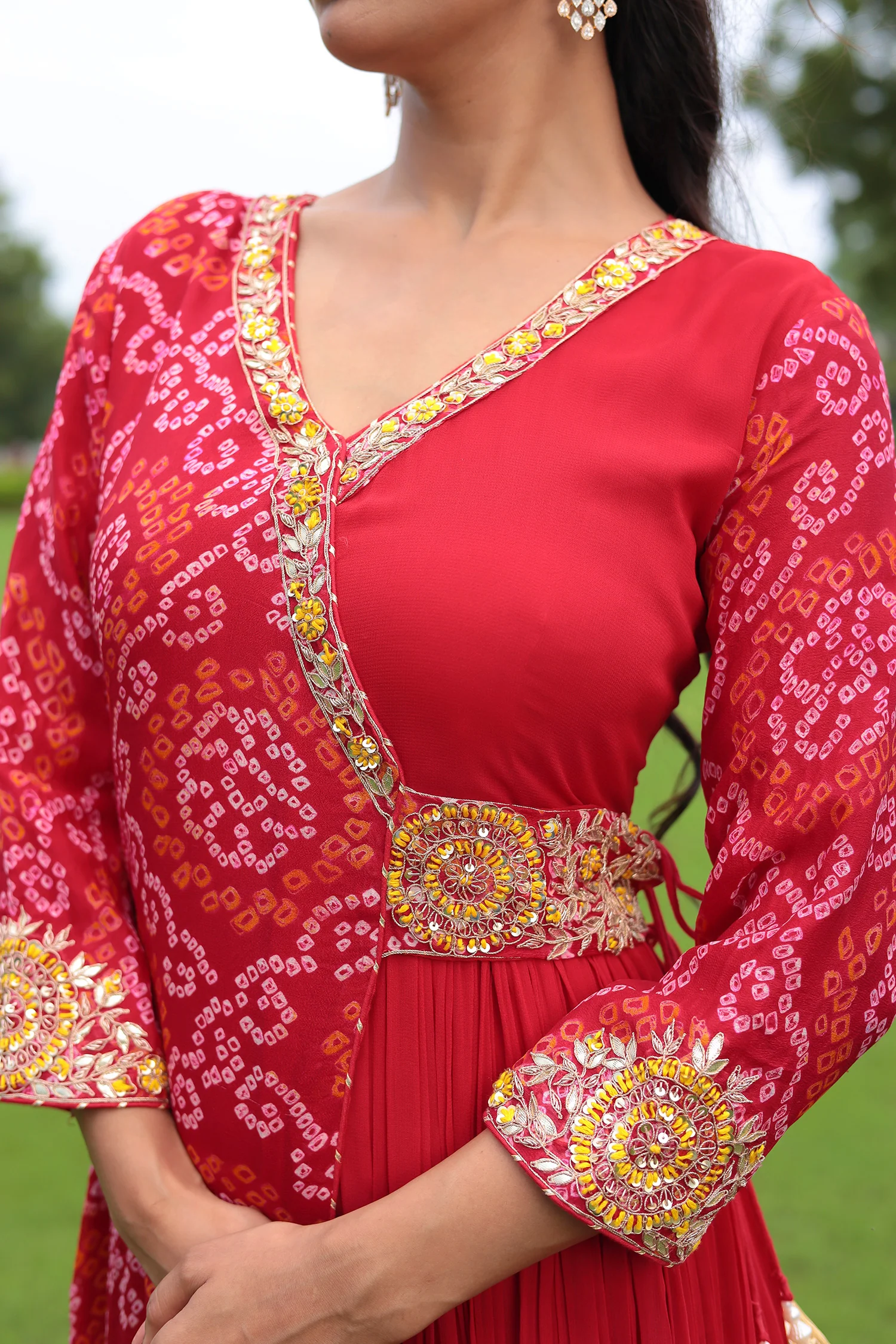 Traditional Bandhej Georgette Anarkali Suit with Gota Patti, Zardozi & Thread Embroidery - Image 10
