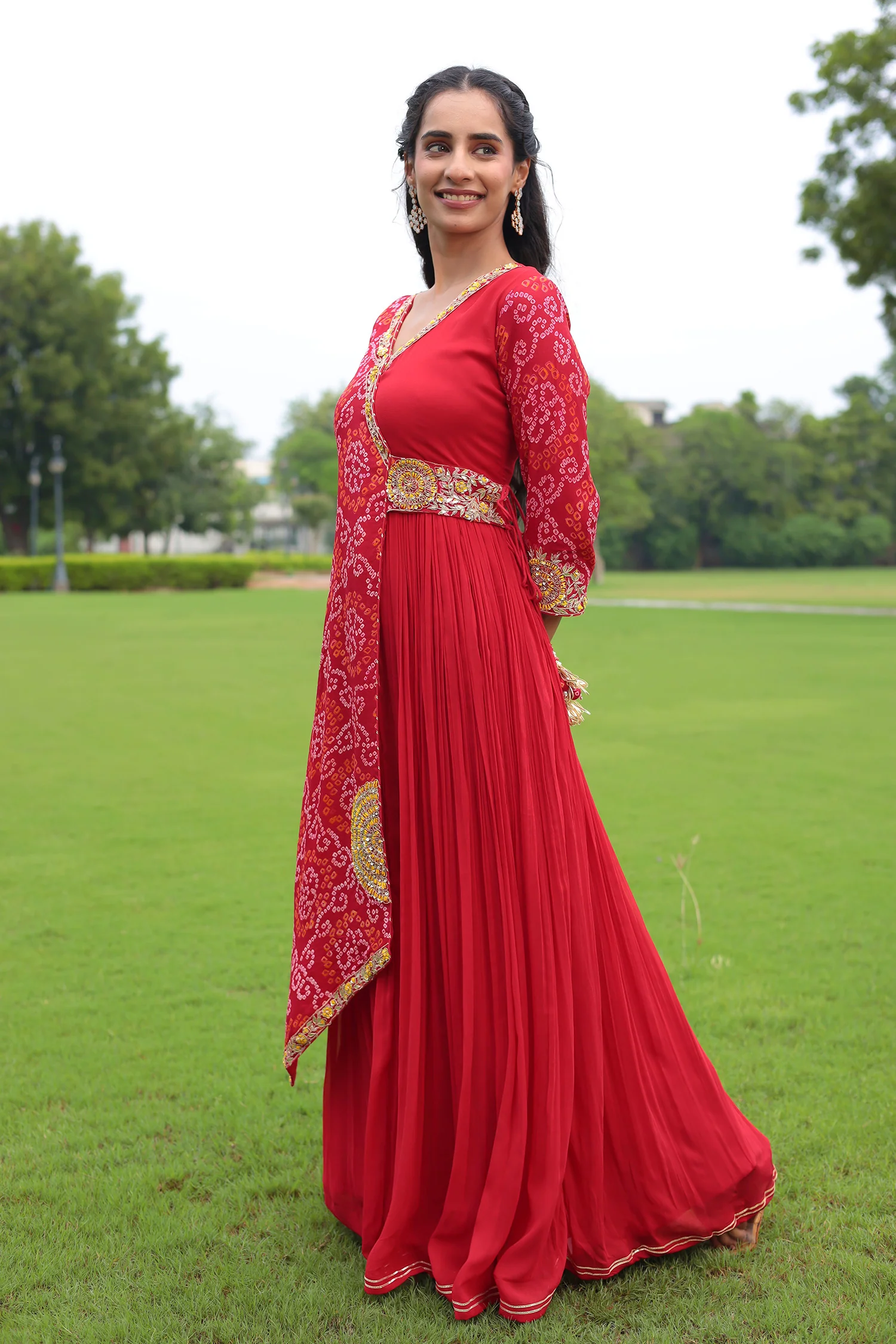 Traditional Bandhej Georgette Anarkali Suit with Gota Patti, Zardozi & Thread Embroidery - Image 11