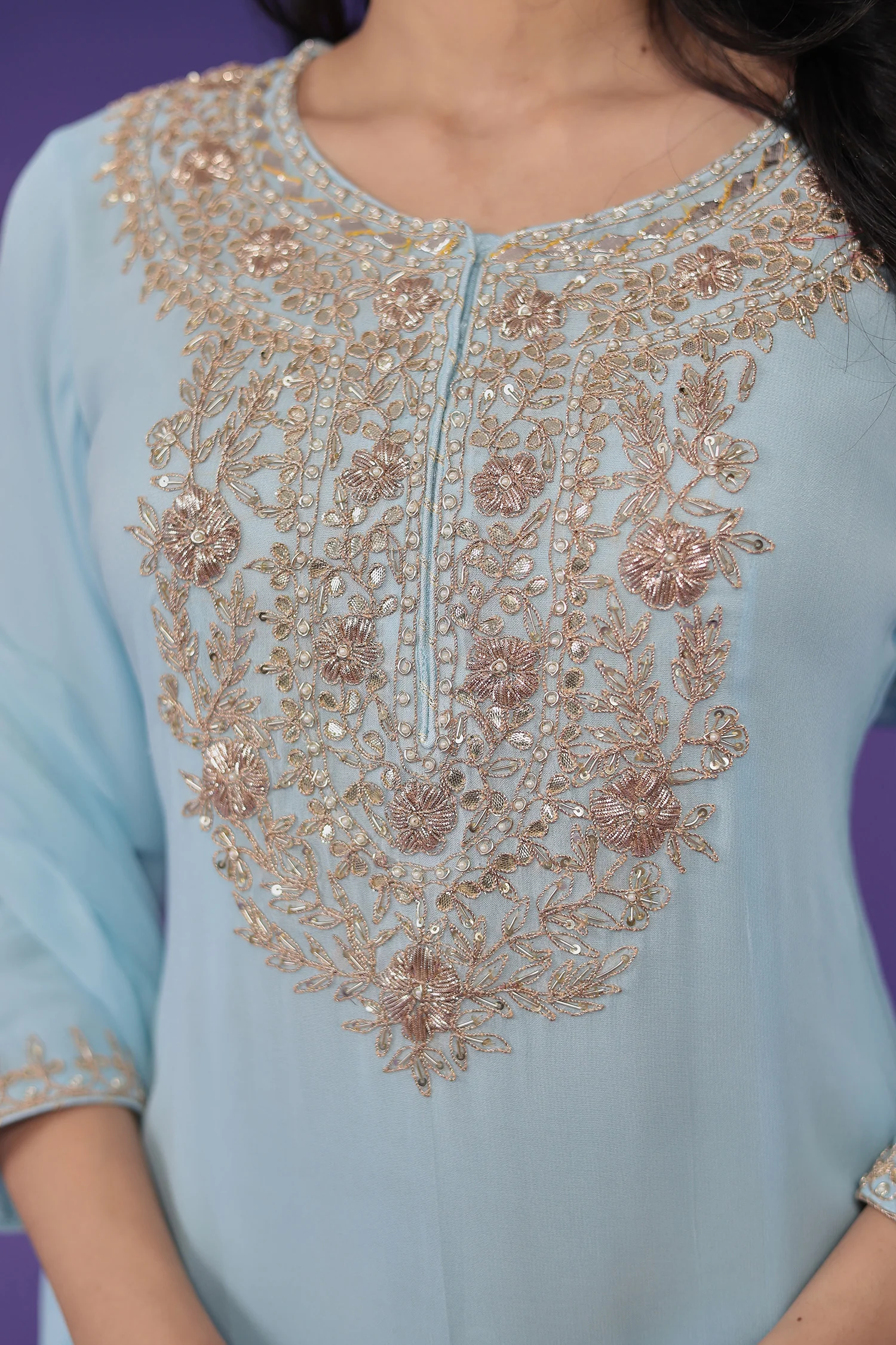 Georgette Suit Embroidered with Dori work - Image 4