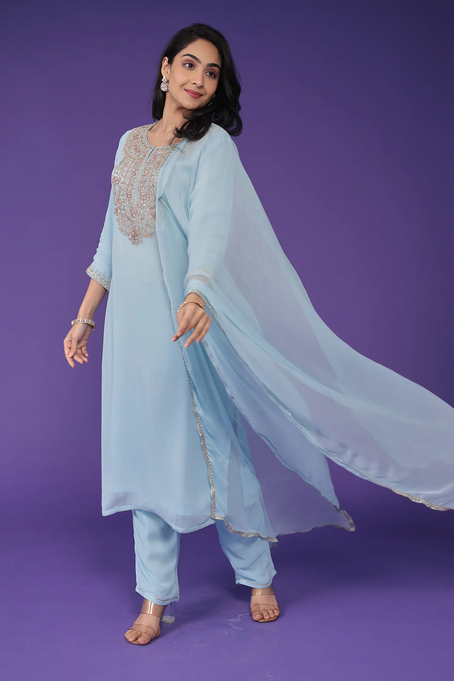 Georgette Suit Embroidered with Dori work - Image 5