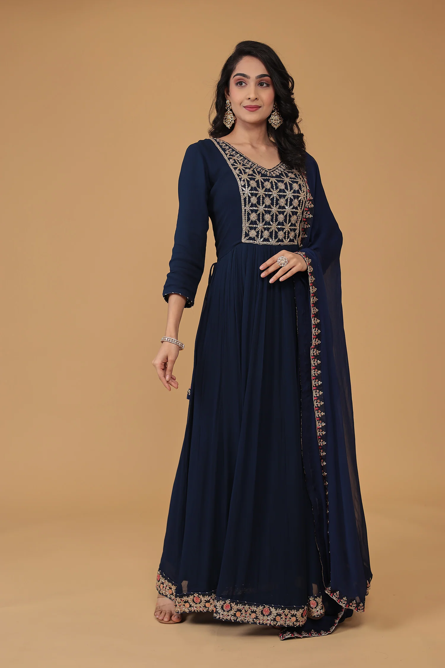Georgette Anarkali Embroidered Suit with Dori work - Image 3